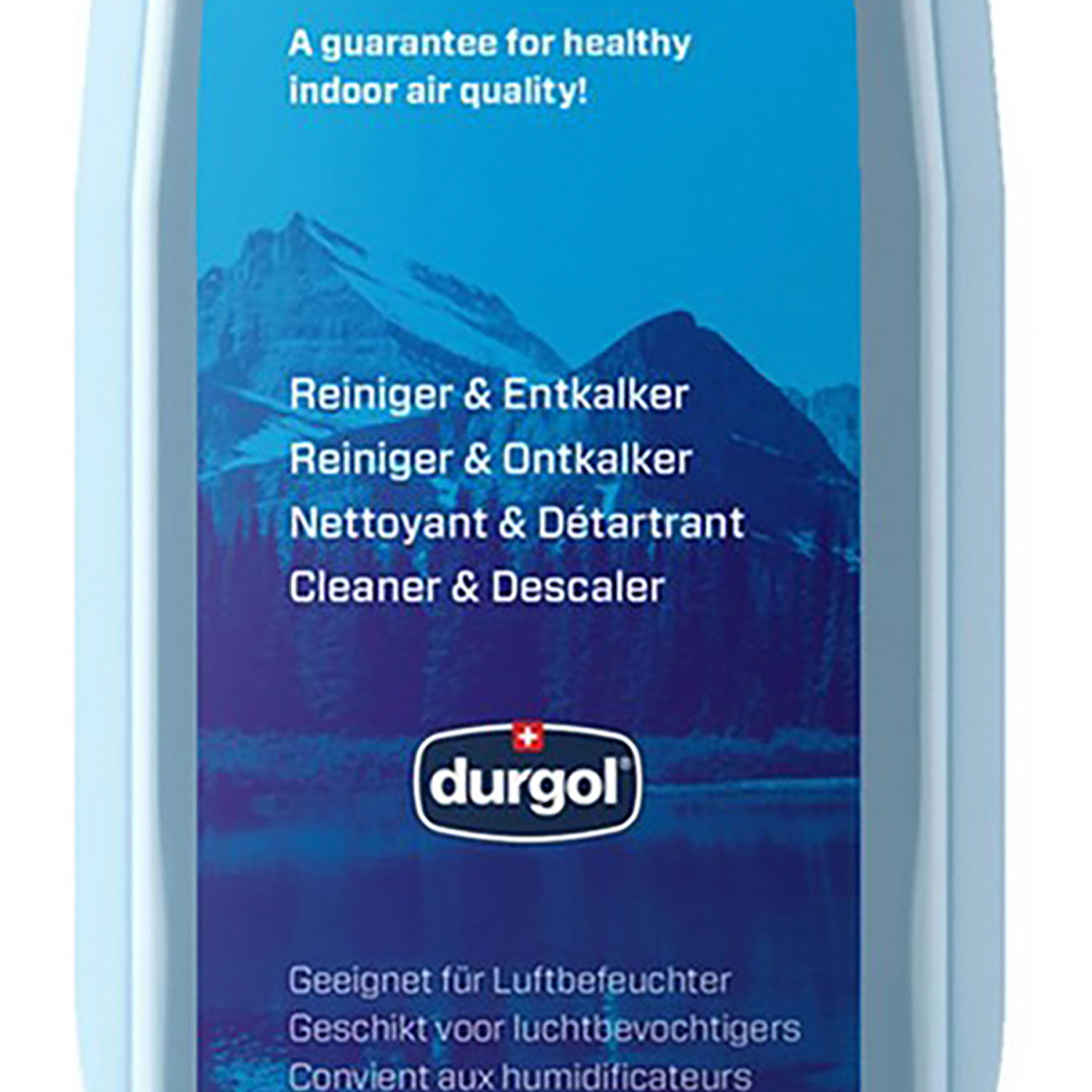 Durgol cleaner bottle label with text in multiple languages.