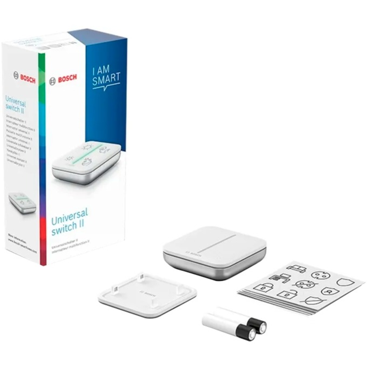 Bosch Smart Home Gerät Box, Fernbedienung und Zubehör.