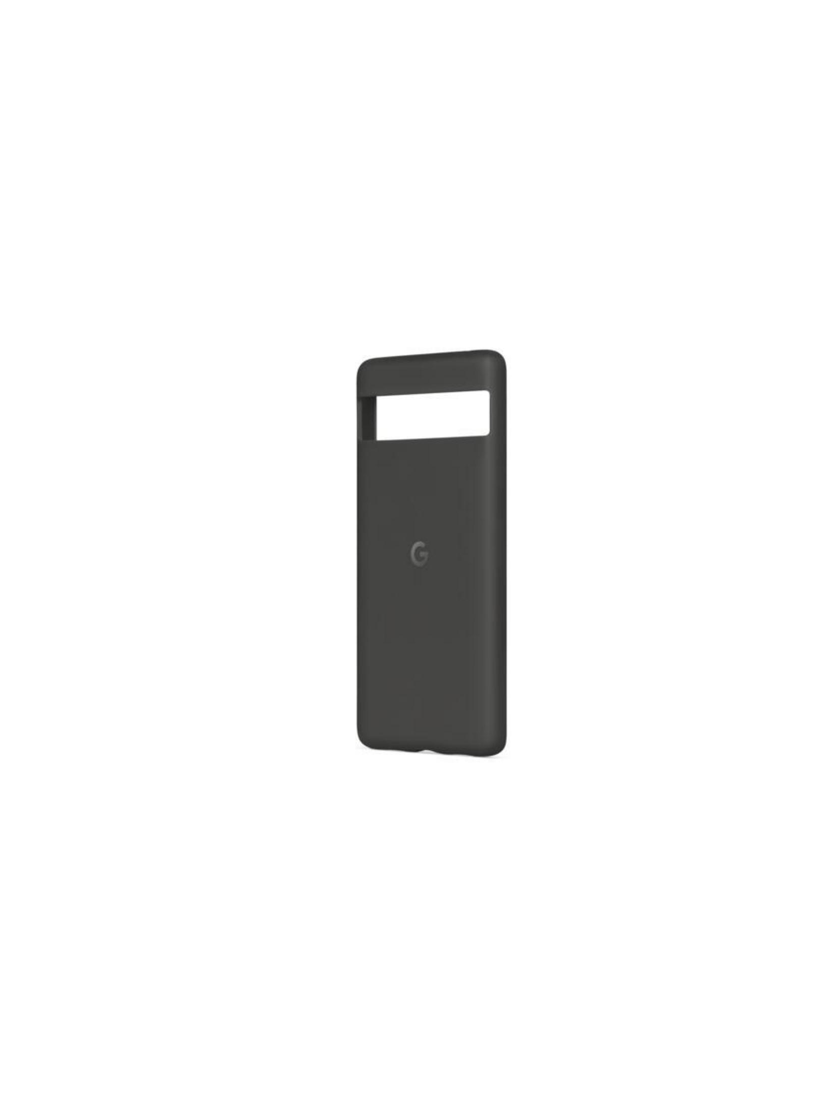 Custodia per telefono grigio scuro con sezione fotocamera aperta su sfondo bianco.