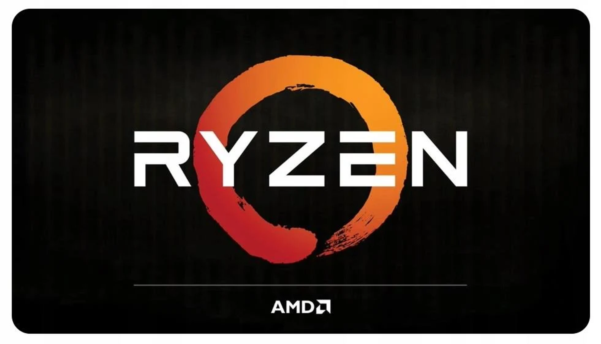 El logotipo de Ryzen con un círculo naranja estilizado y una marca denominativa blanca sobre un fondo negro.