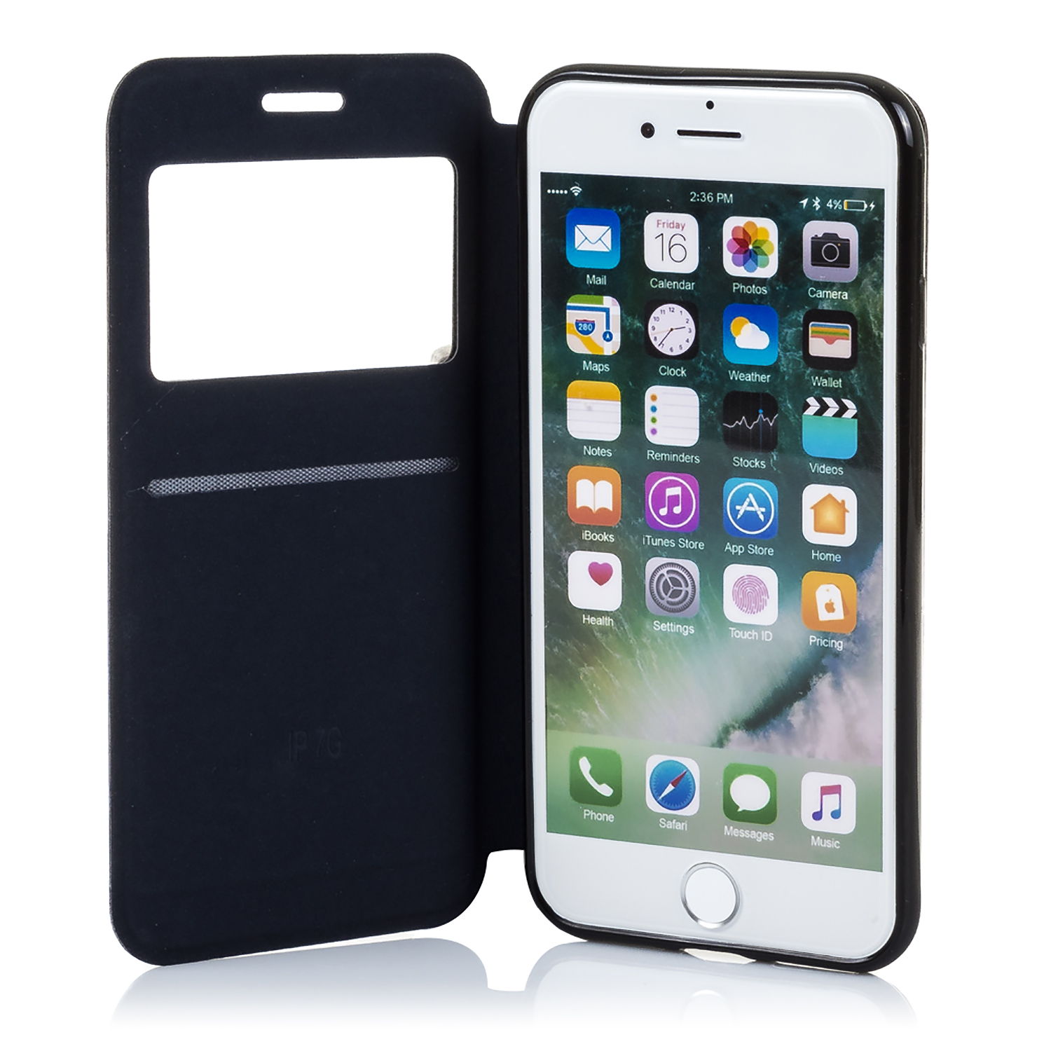 Uno smartphone con custodia nera e schermo visibile che mostra le app.