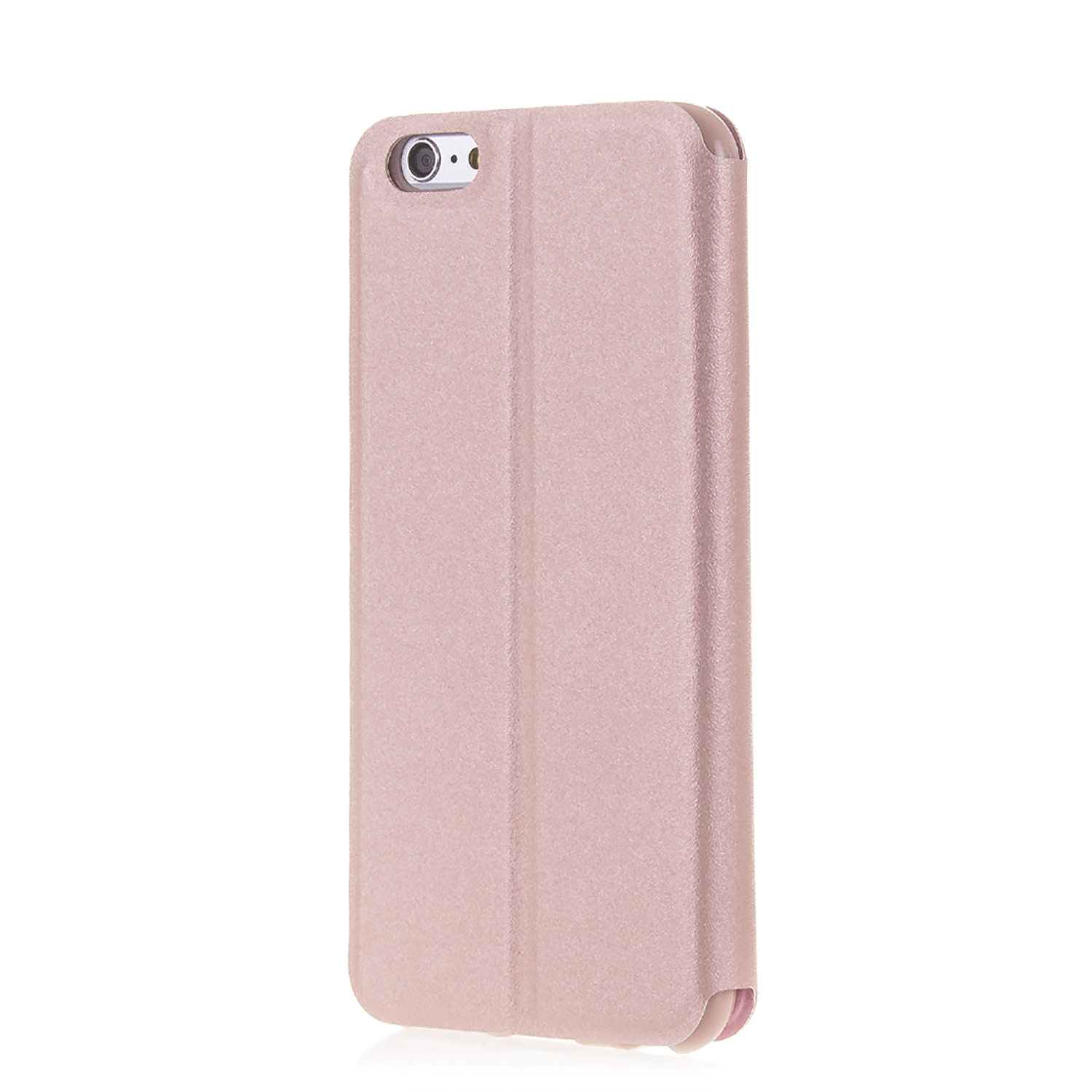 Funda rosa con cubierta frontal plegable, sobre fondo blanco.