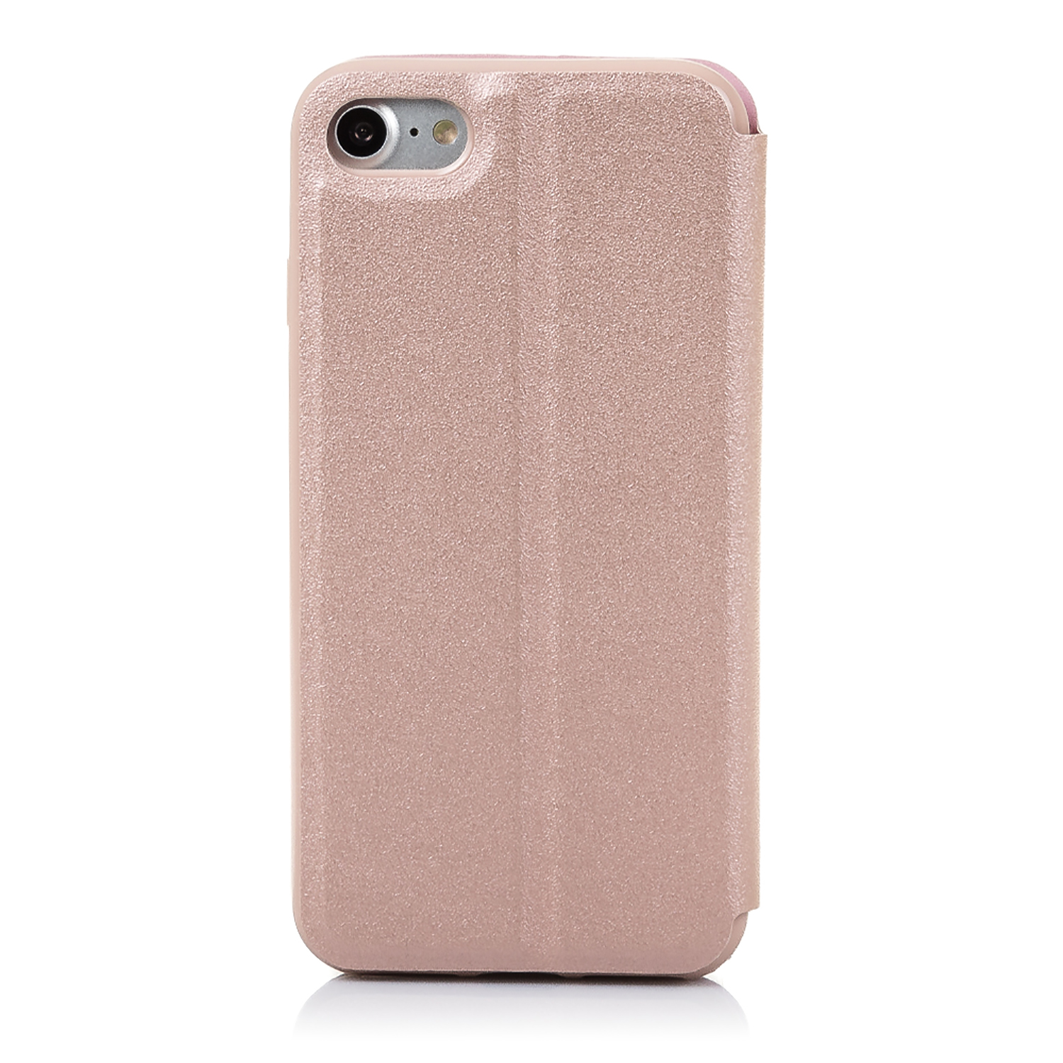 Custodia rosa per telefono con foro per la fotocamera.