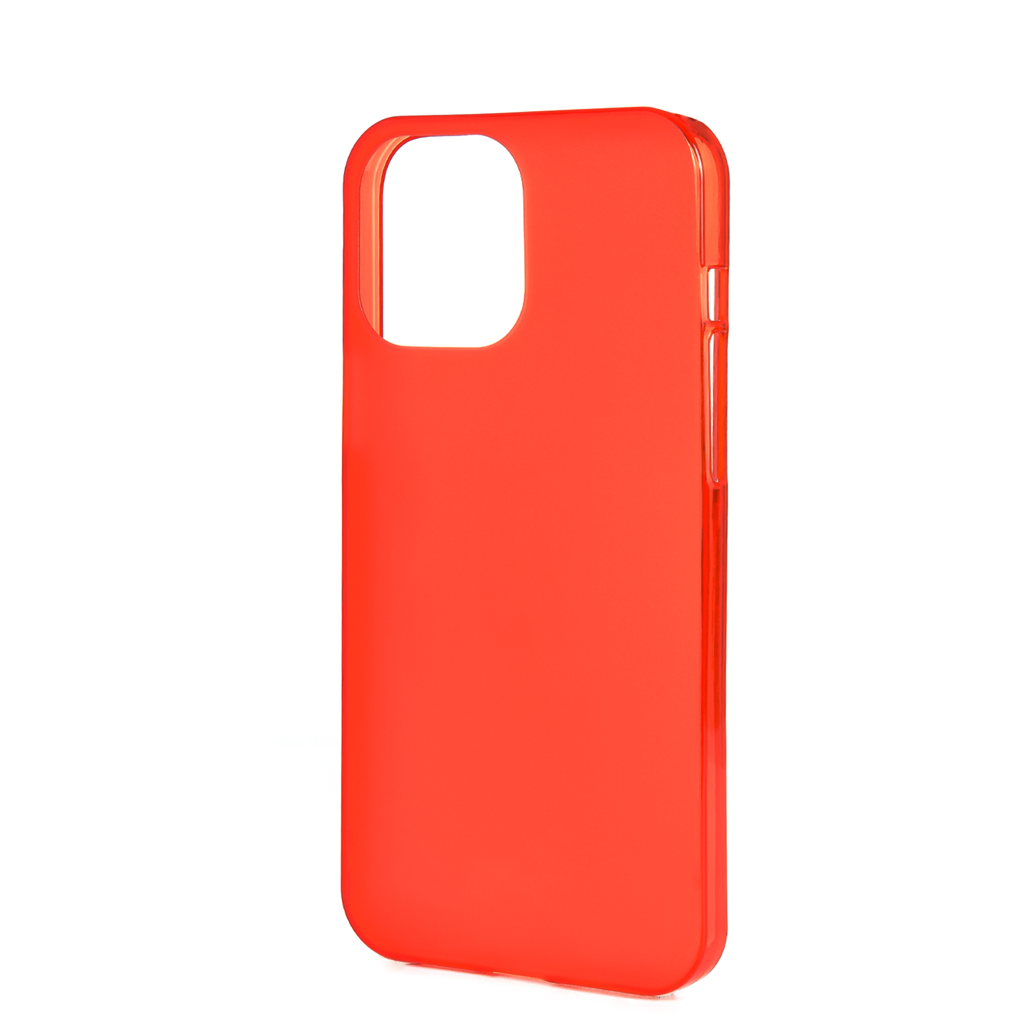 Custodia per telefono rosso brillante su sfondo bianco. Design semplice e pulito, tinta unita.