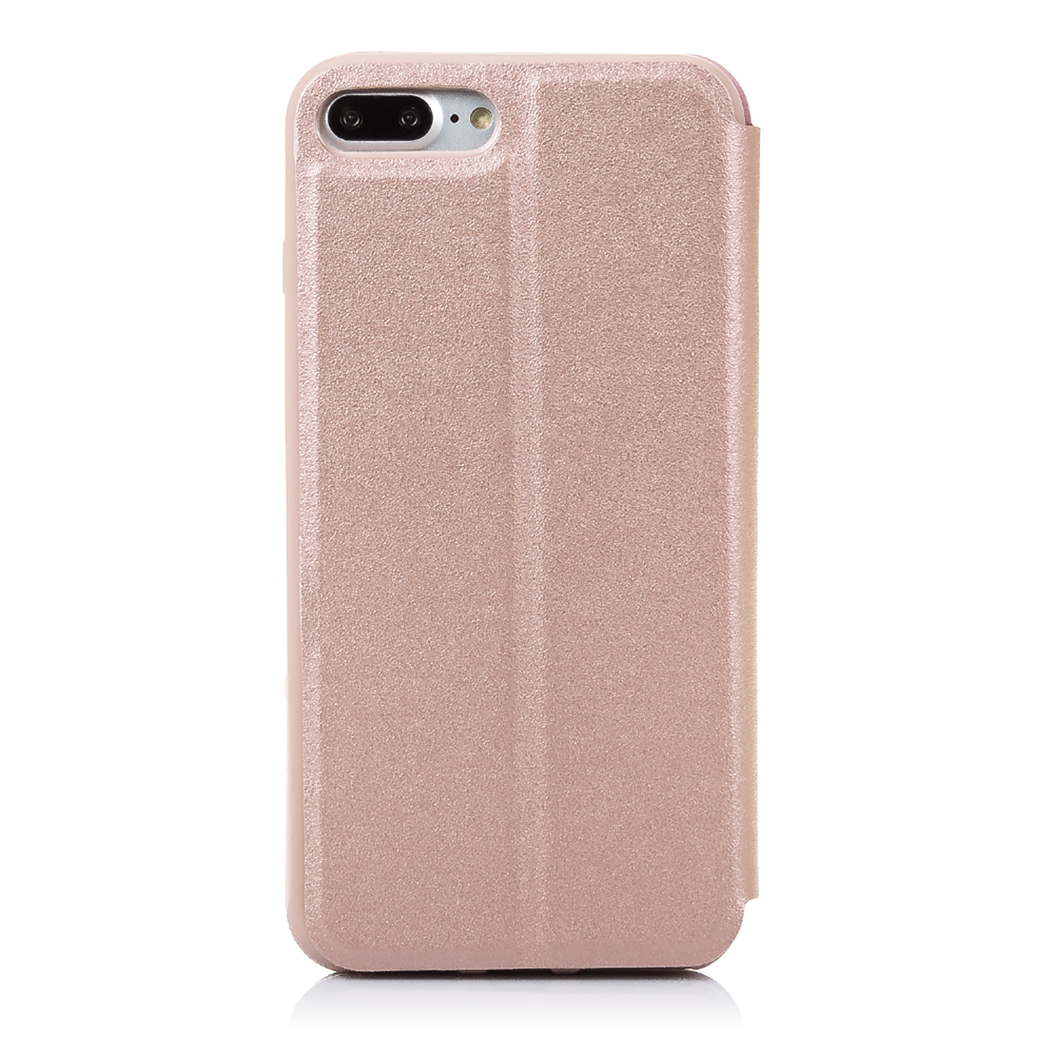 Custodia rosa per telefono con coperchio chiuso, su sfondo bianco.