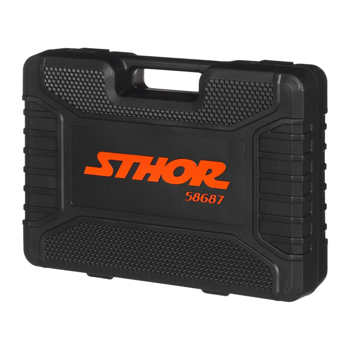 Schwarzer STHOR Werkzeugkasten mit orangefarbenem Logo und Text auf weißem Hintergrund.
