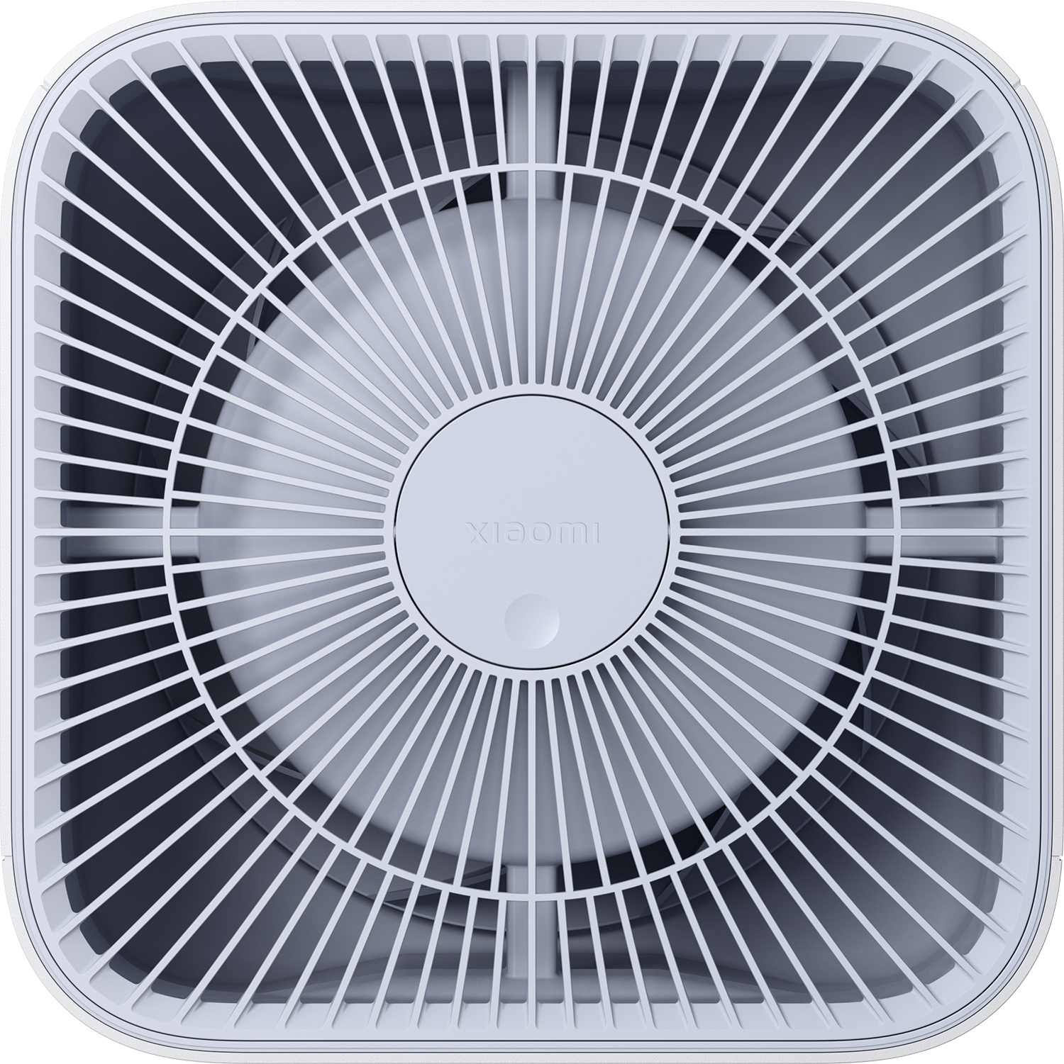 Un purificatore d'aria quadrato con corpo bianco e griglia nera. Il marchio XIAOMI è visibile.
