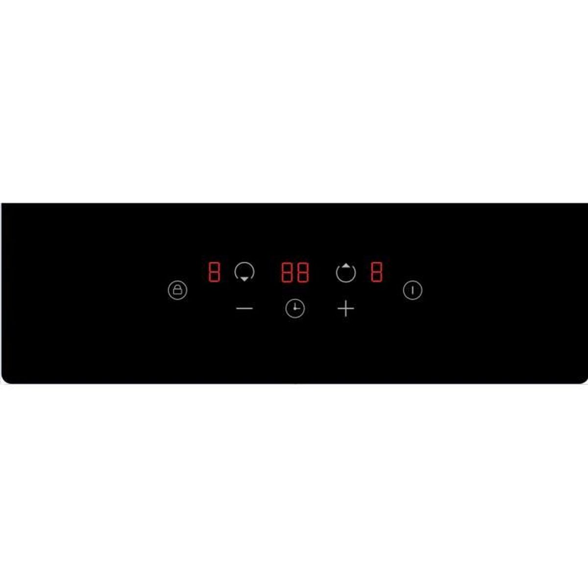 Schwarzes Touch-Bedienfeld mit roter Digitalanzeige. Isoliert auf weißem Hintergrund.