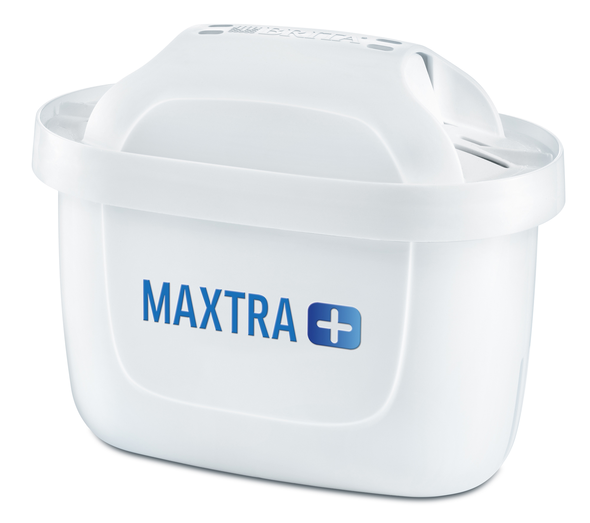 White water filter cartridge with blue MAKTRA+ logo on a white background.