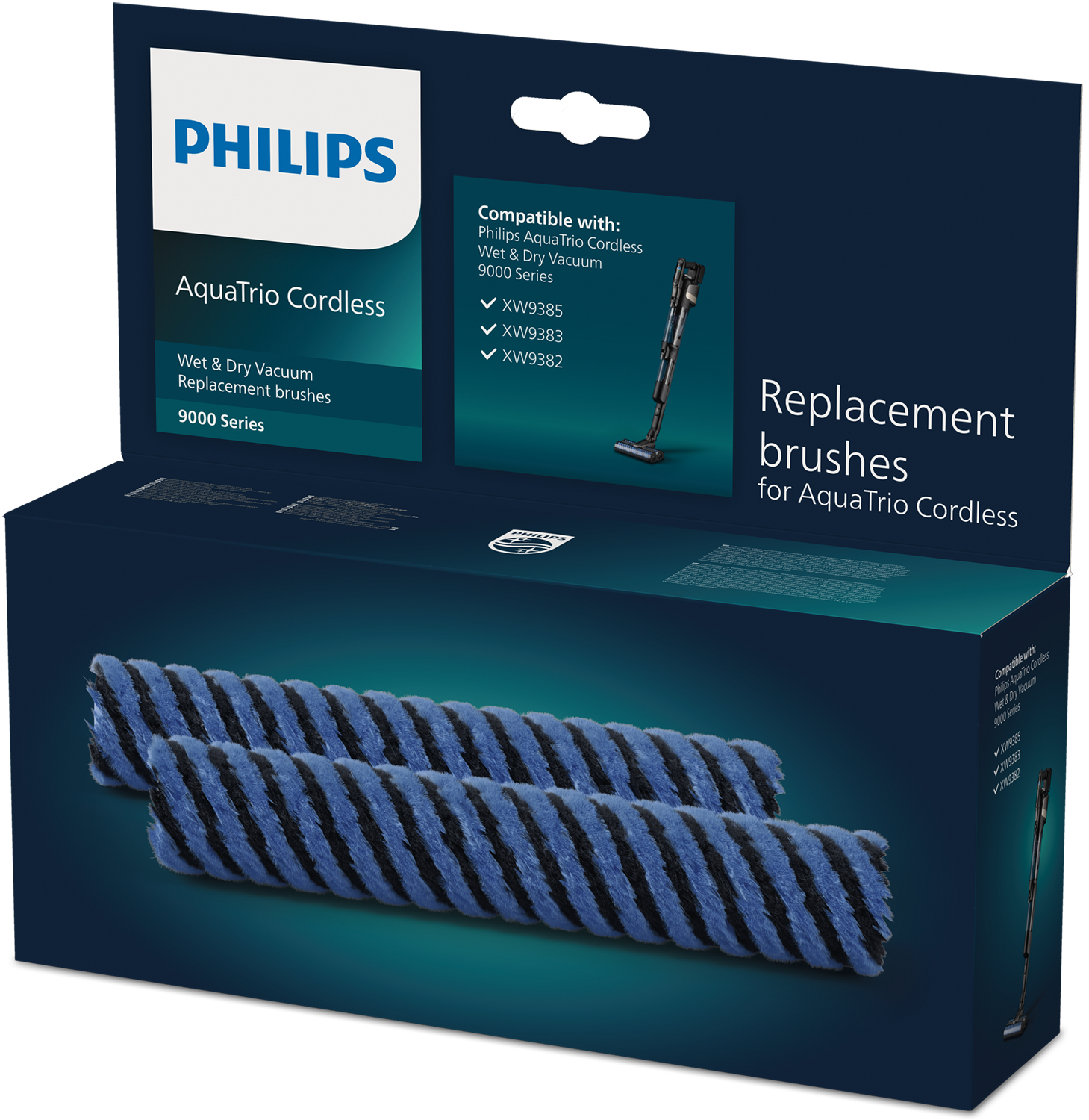 Ersatzbürstenköpfe für Philips AquaTrio Cordless Staubsauger, in einer Box.