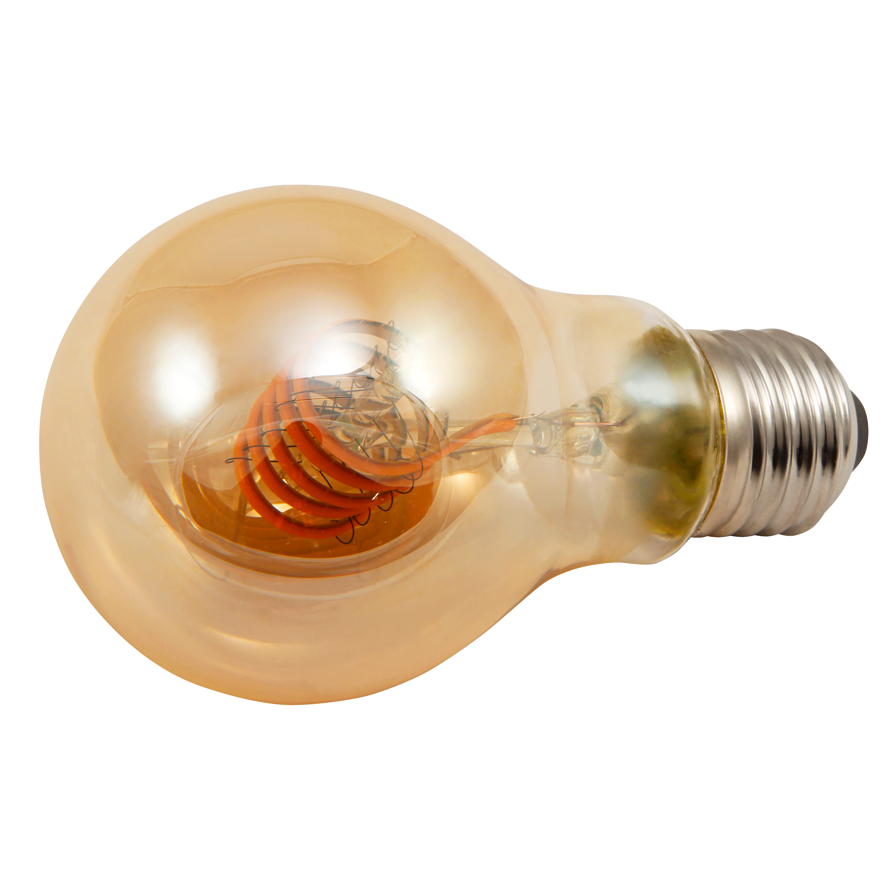 Eine Glühbirne mit sichtbarem orangefarbenem Glühfaden.