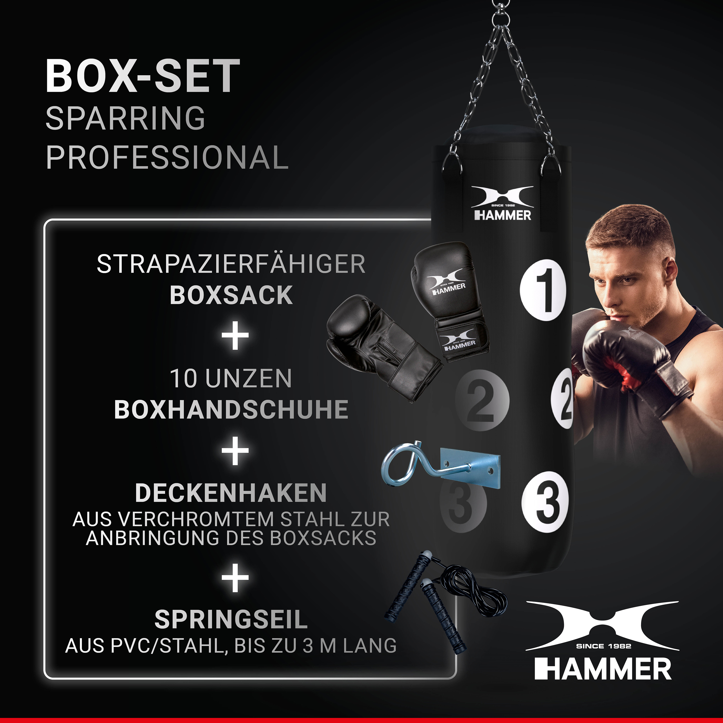 HAMMER BOXING Sparring Professional Box-Set, Schwarz