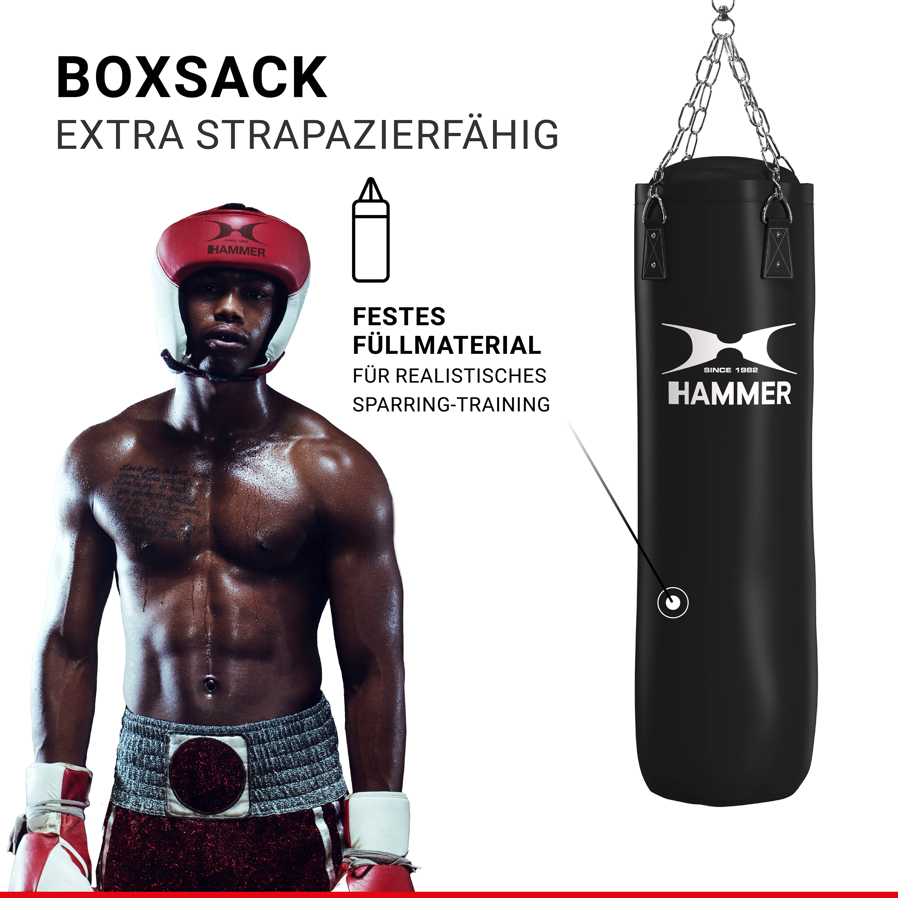 HAMMER BOXING 120 cm Boxsack, Schwarz