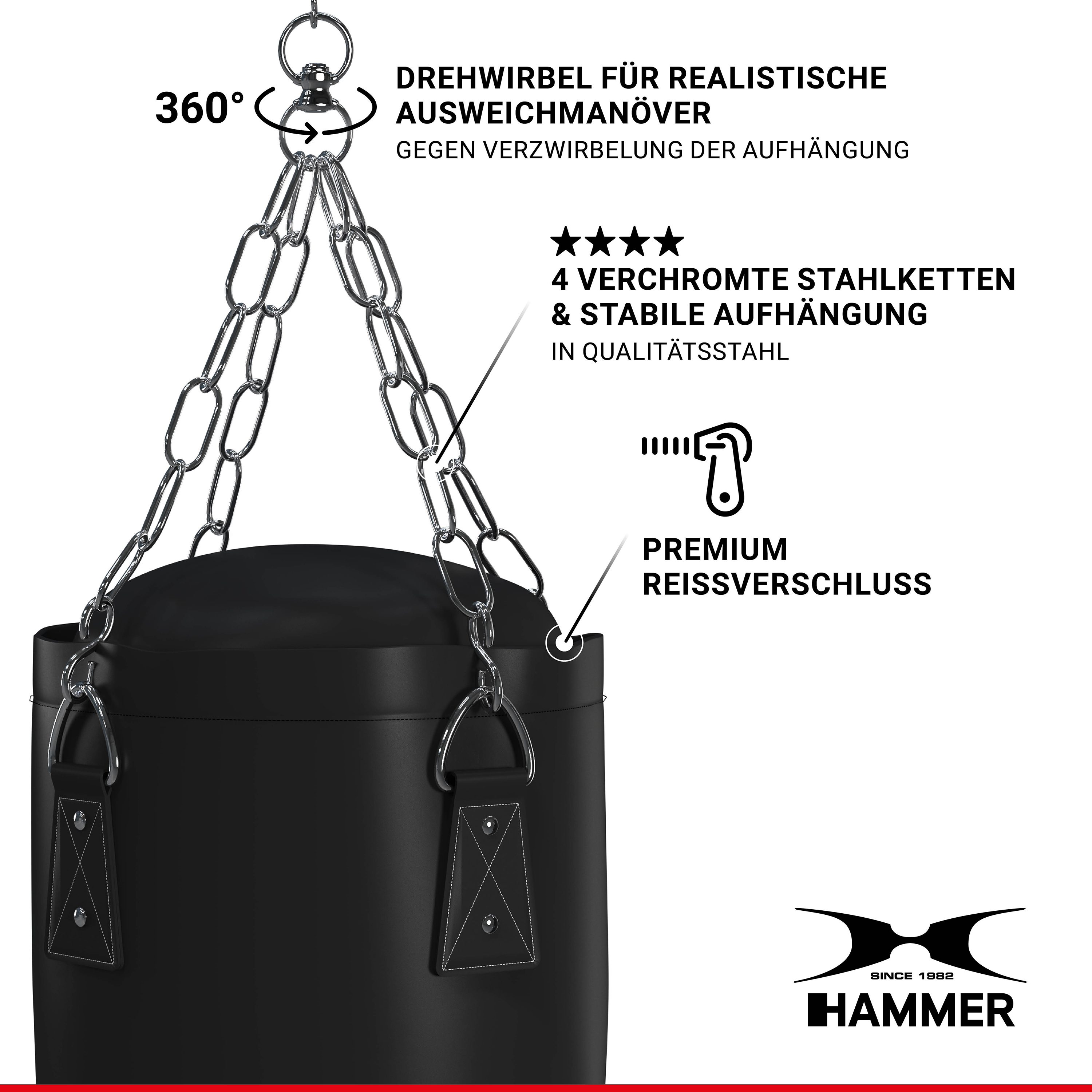 HAMMER BOXING 120 cm Boxsack, Schwarz