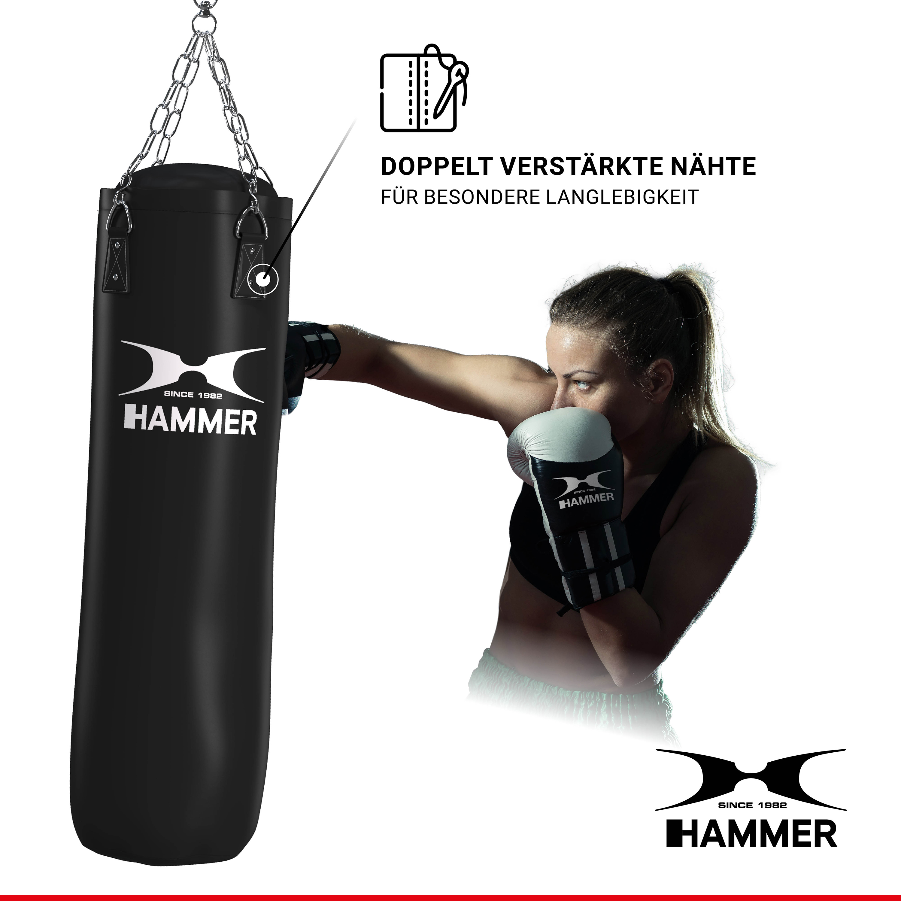 HAMMER BOXING 120 cm Boxsack, Schwarz