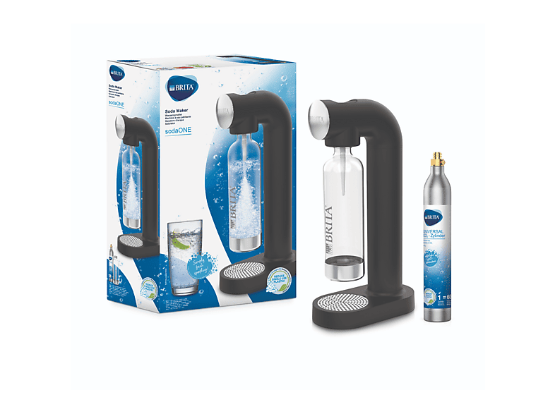 SodaONE Sprudelmaschine BRITA Wassersprudler SodaONE In Schwarz – Inkl. CO2-Zylinder & 1 L PET-Flasche – Für Bis Zu 60 L Sprudelwasser – Ohne Strom, Nachhaltig & Platzsparend