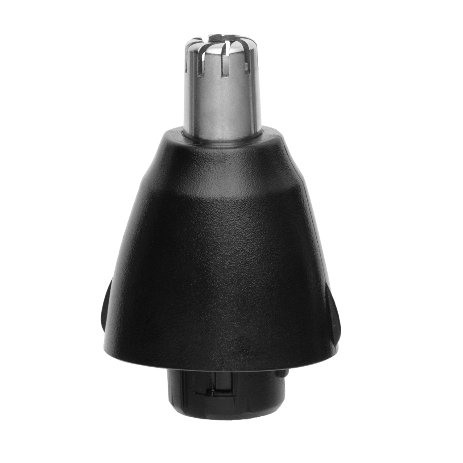 Burun kılı kesme başlığı, siyah plastik ve gümüş metal.