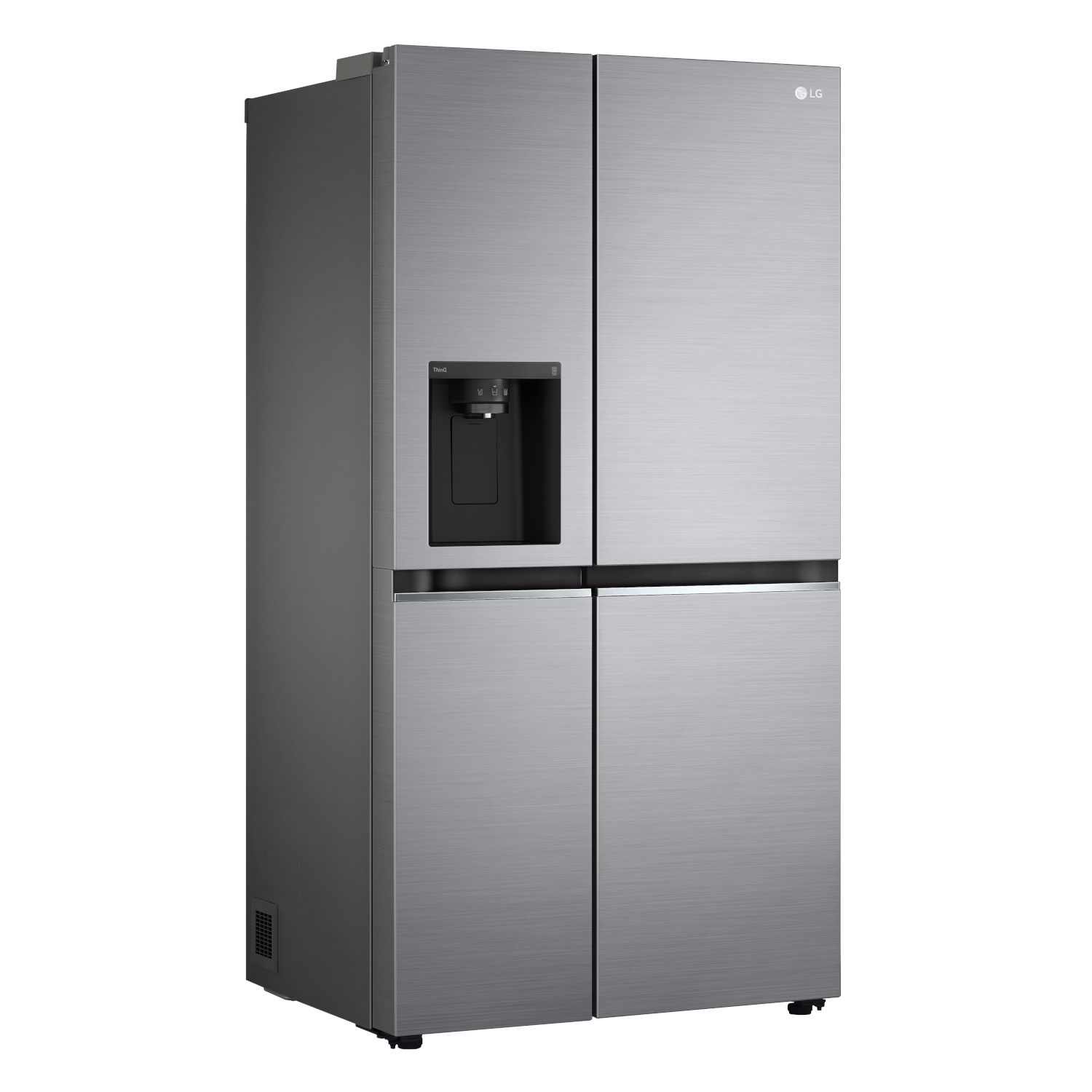LG Side-by-Side-Kühlschrank, silberfarben mit Wasserspender.