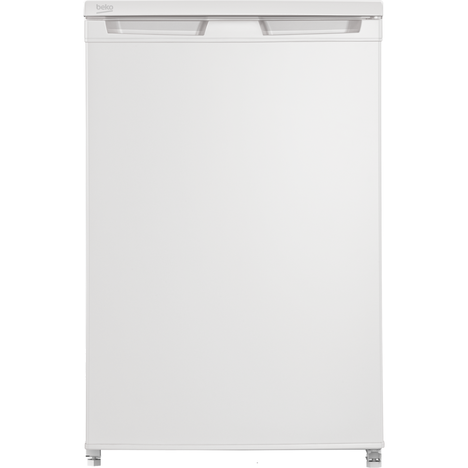 Frigorifero Beko bianco. Design semplice, porta bianca. Il logo Beko è in alto.