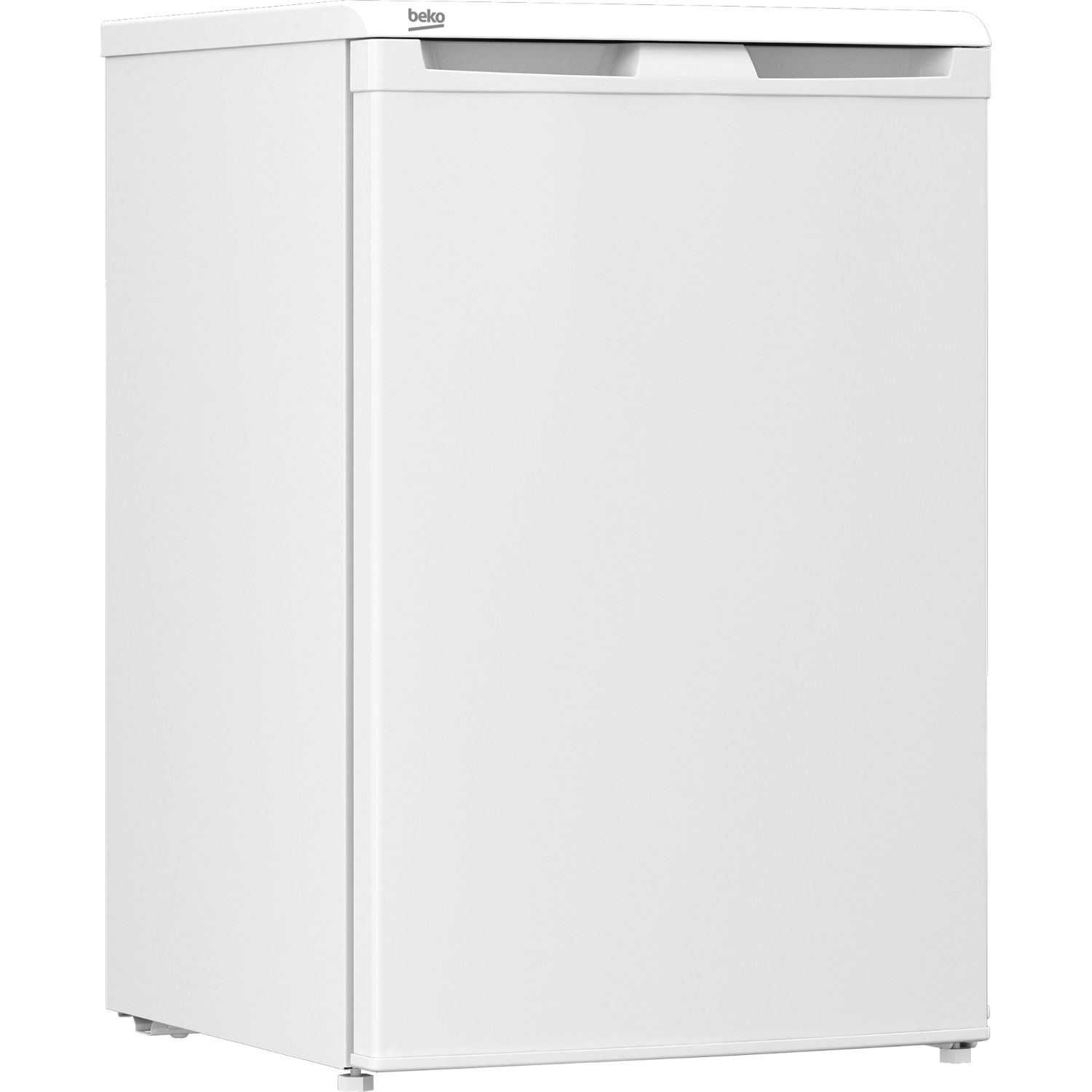 Frigorifero Beko bianco su sfondo scuro, con porta e maniglia.