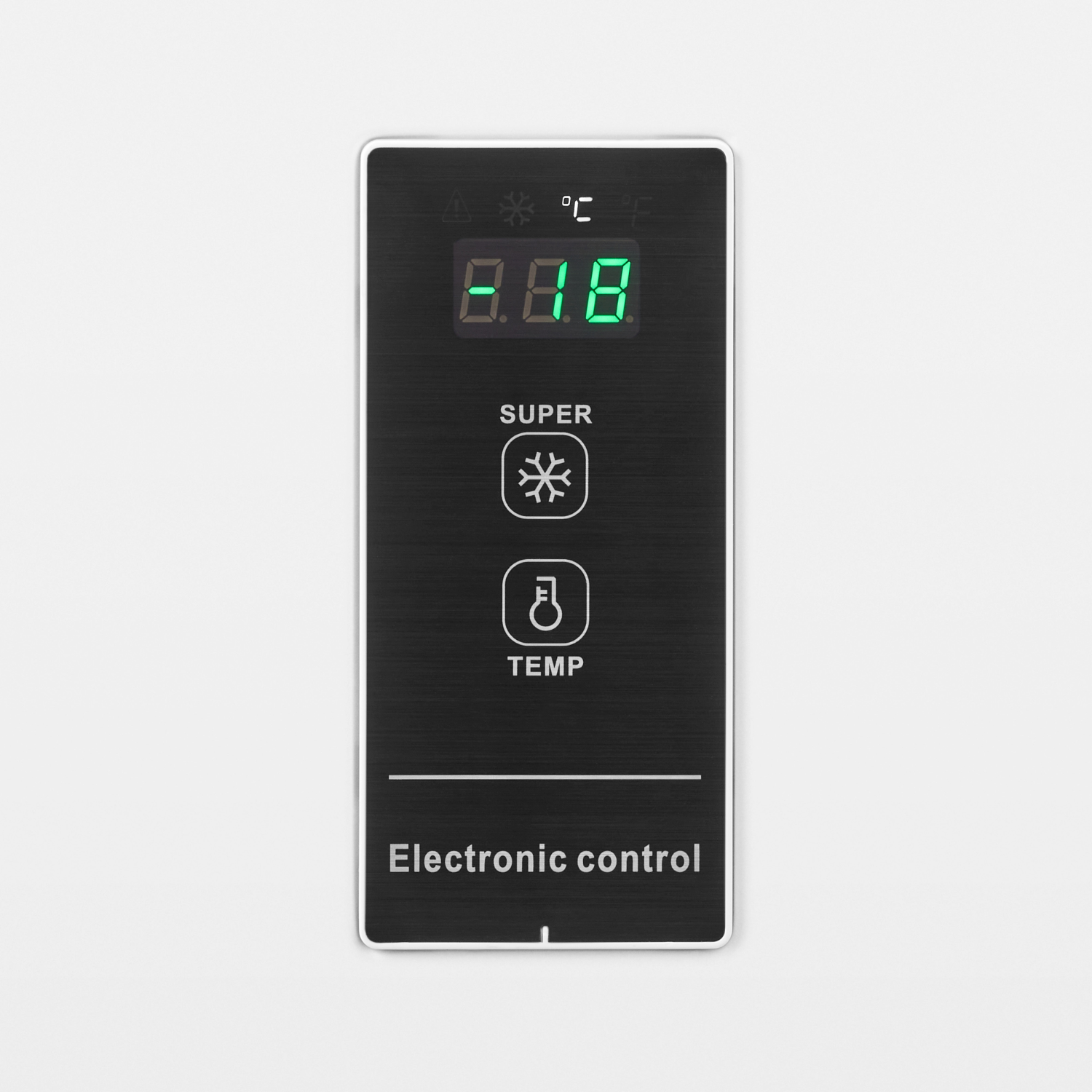 Control panel with digital display, Super and Temp buttons, and electronic control text.