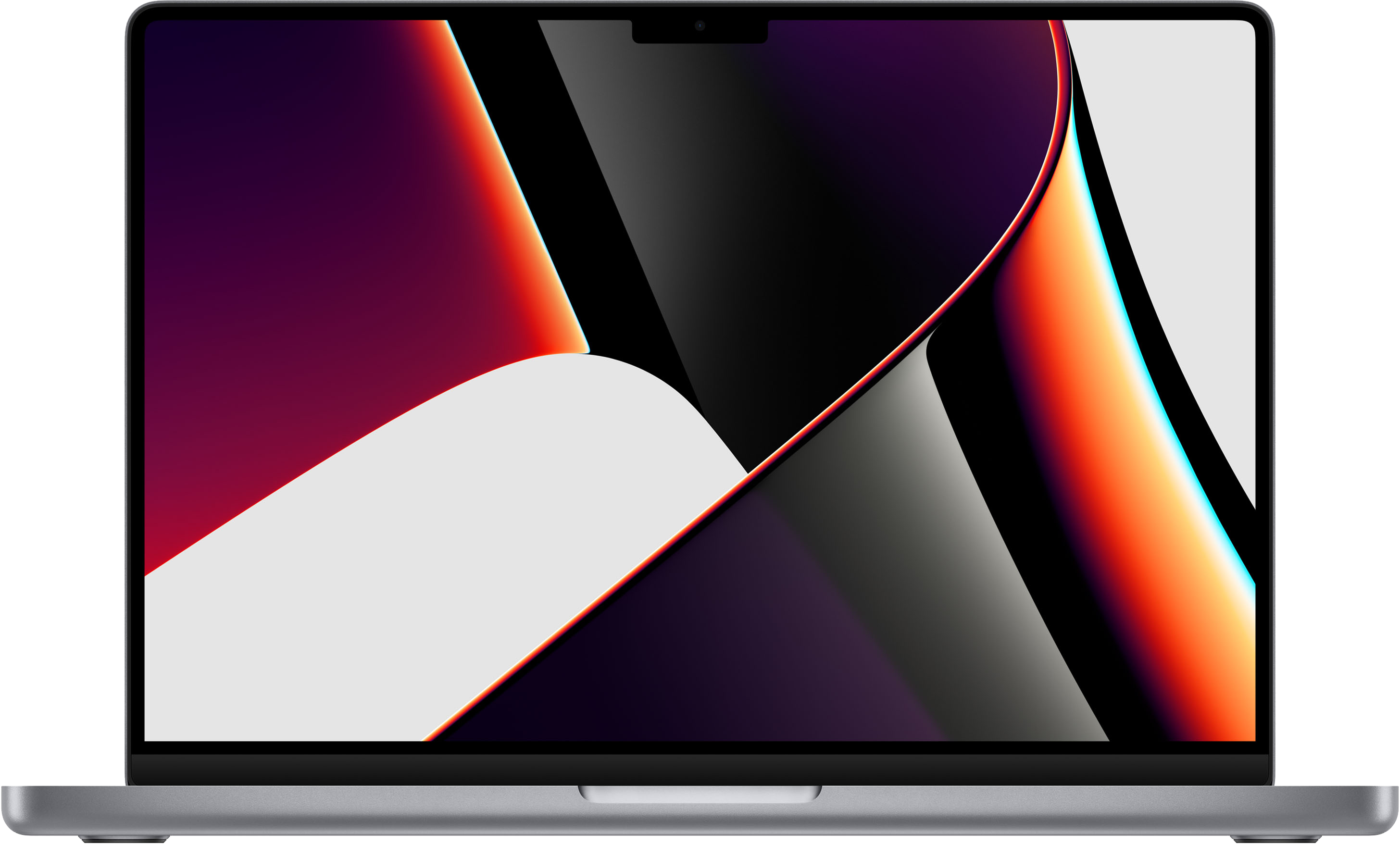 Silberner Laptop mit farbenfrohem Bildschirm, der ein lebendiges, abstraktes Design zeigt.