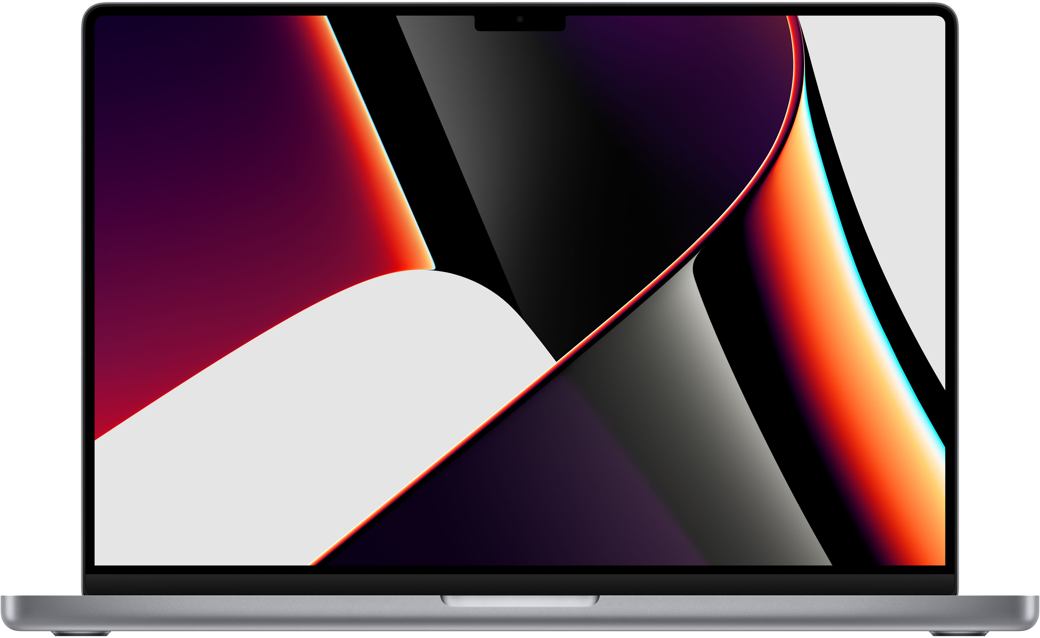 Ein silberner Laptop mit einem Bildschirm, der ein farbenfrohes, abstraktes Design zeigt.