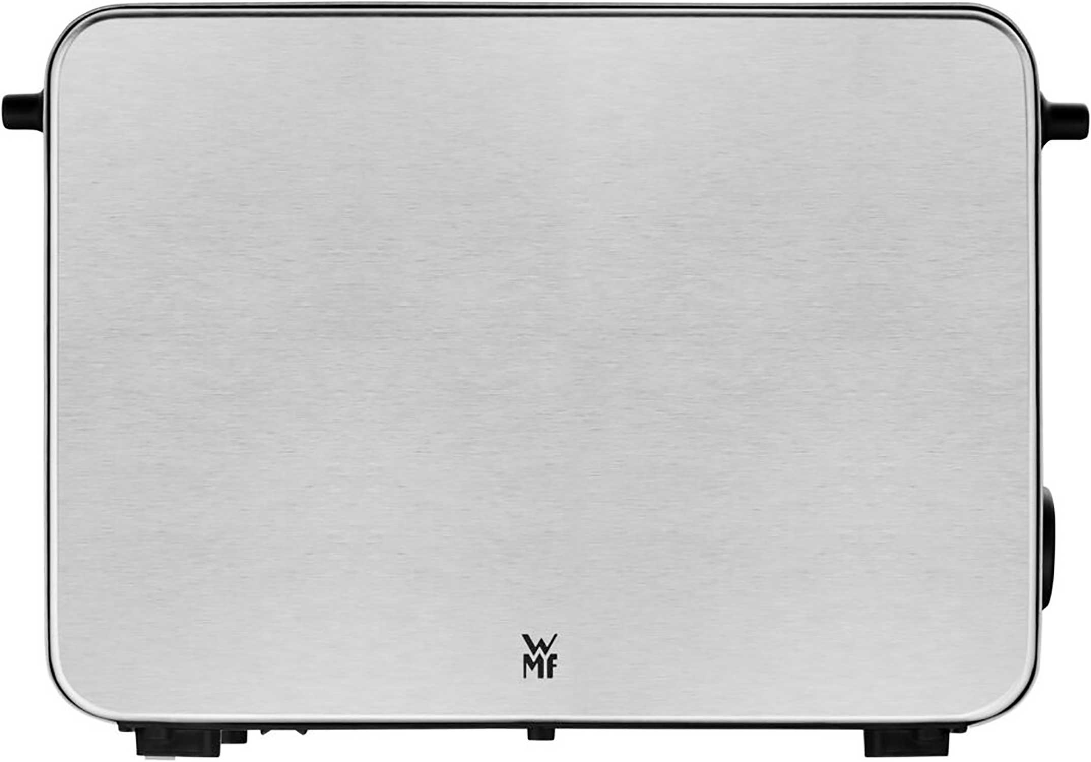 Toster ze stali nierdzewnej o prostym designie. Posiada logo WMF i czarne elementy sterujące.
