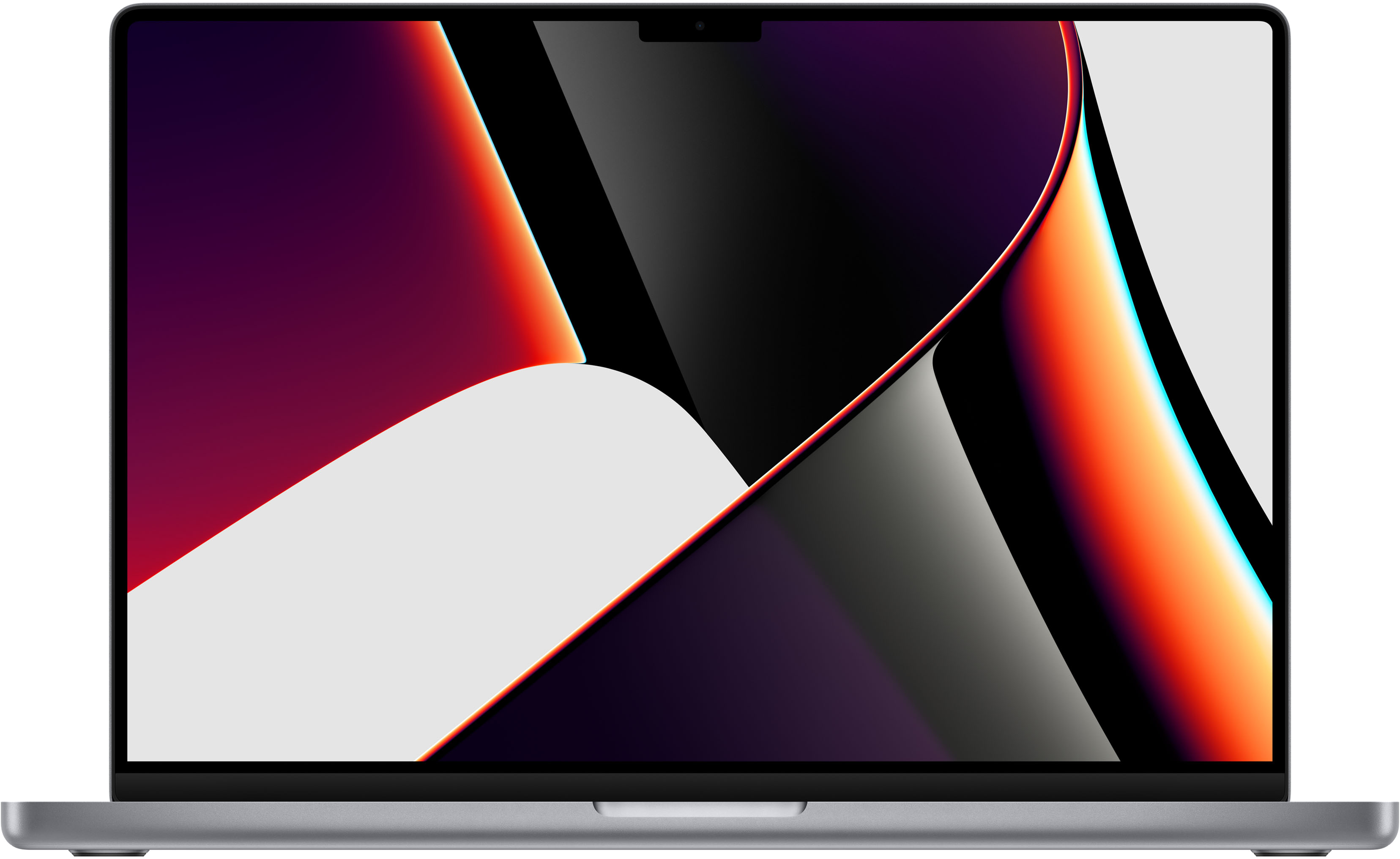 Ein silberner Laptop mit einem Bildschirm, der ein farbenfrohes, abstraktes Design zeigt.