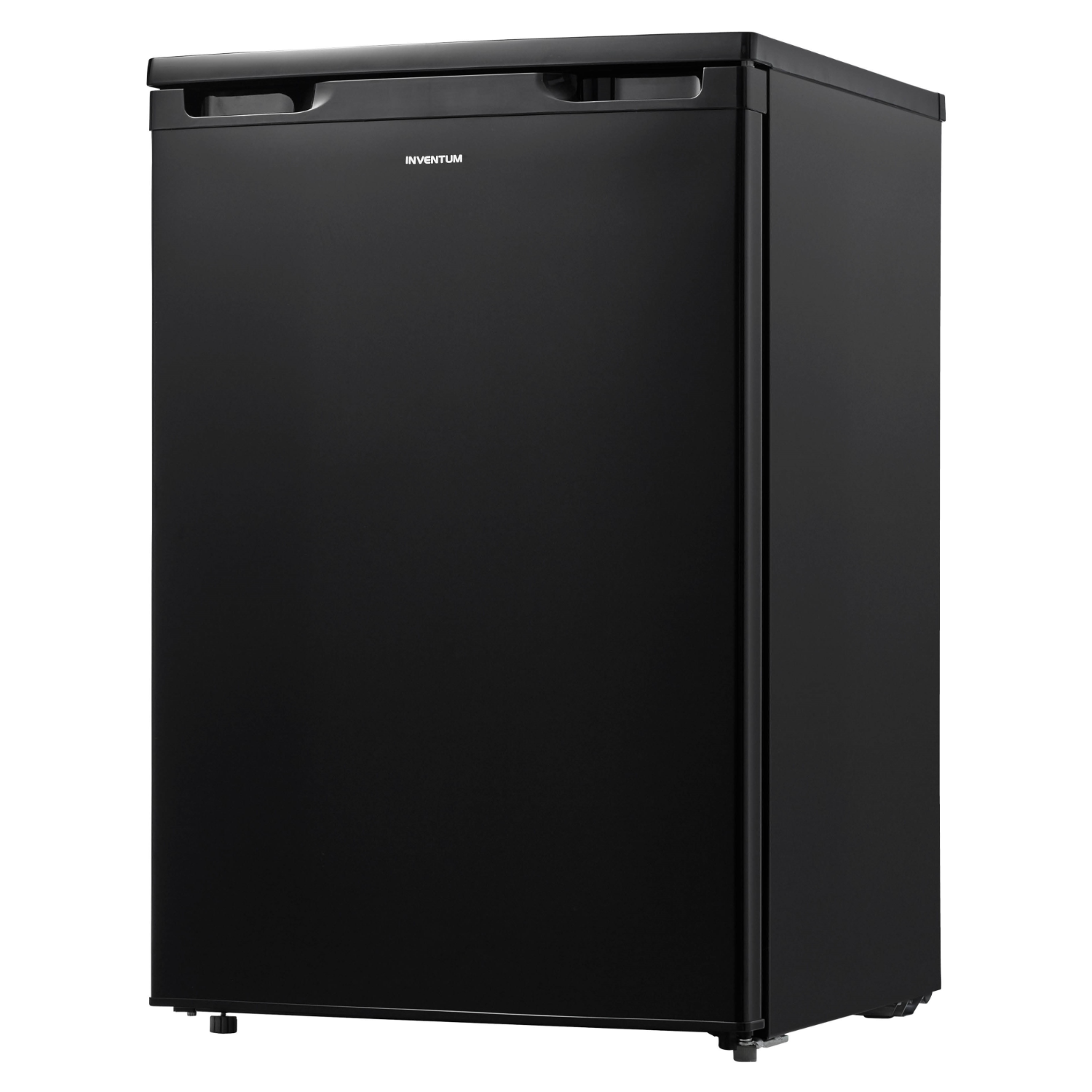 Black mini-fridge with a closed door. The handle is on the top, and the brand name is visible.