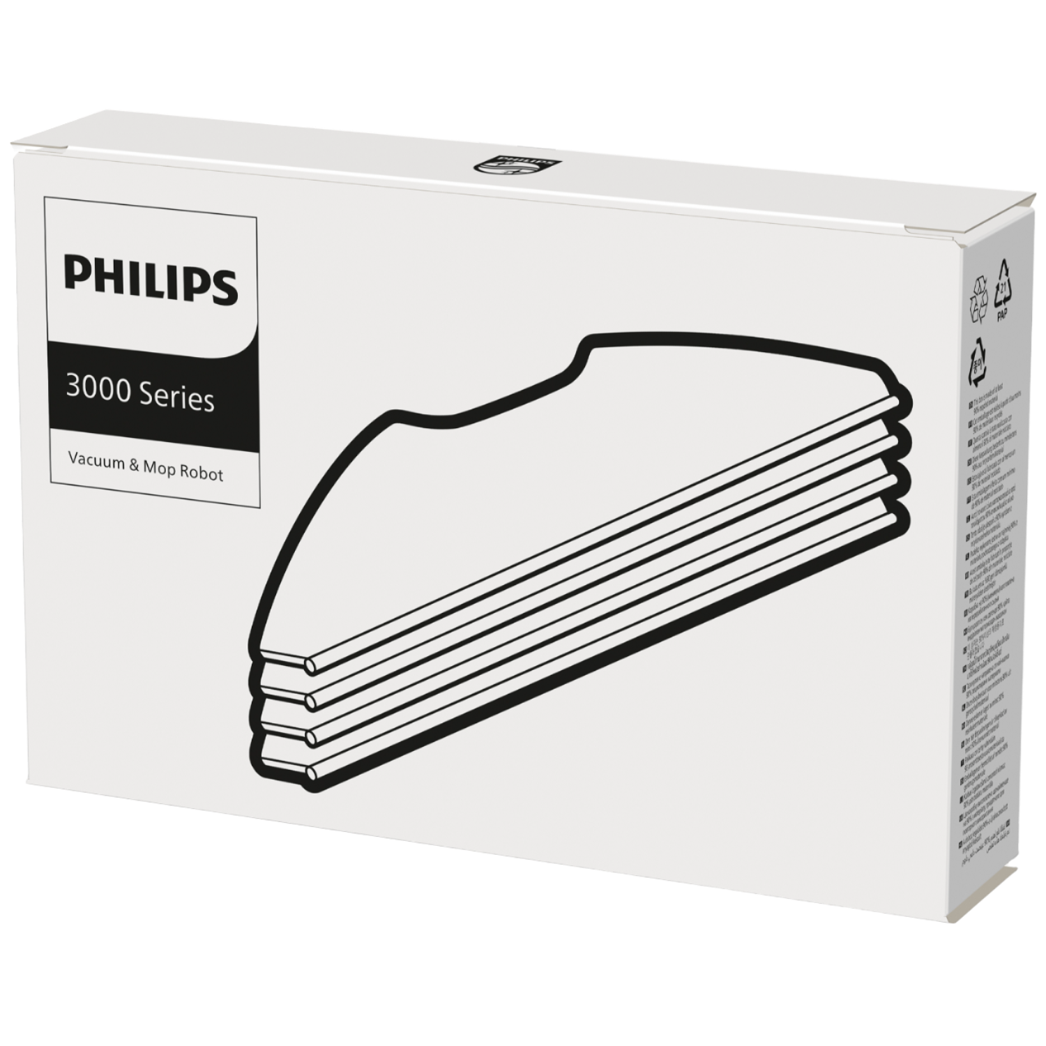 Pudełko robota odkurzającego i mopującego Philips serii 3000. Pokazuje zarys robota.