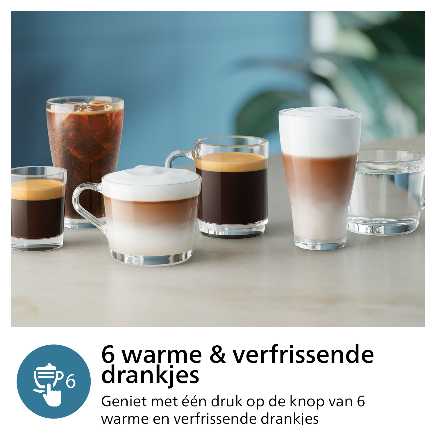 Różnorodność napojów kawowych na stole, z tekstem o napojach.