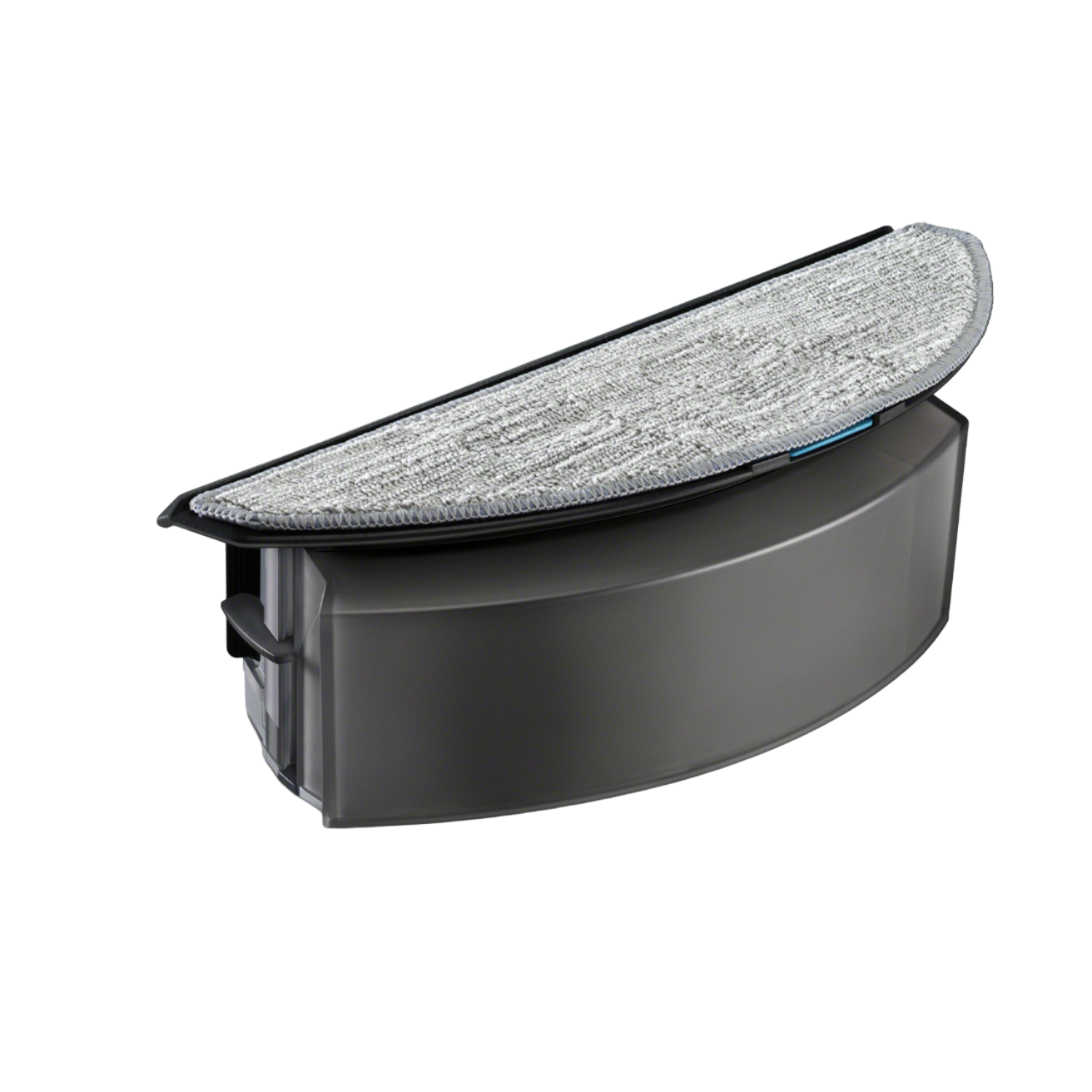 Szare urządzenie, prawdopodobnie głowica mopa, na czarnym tle.