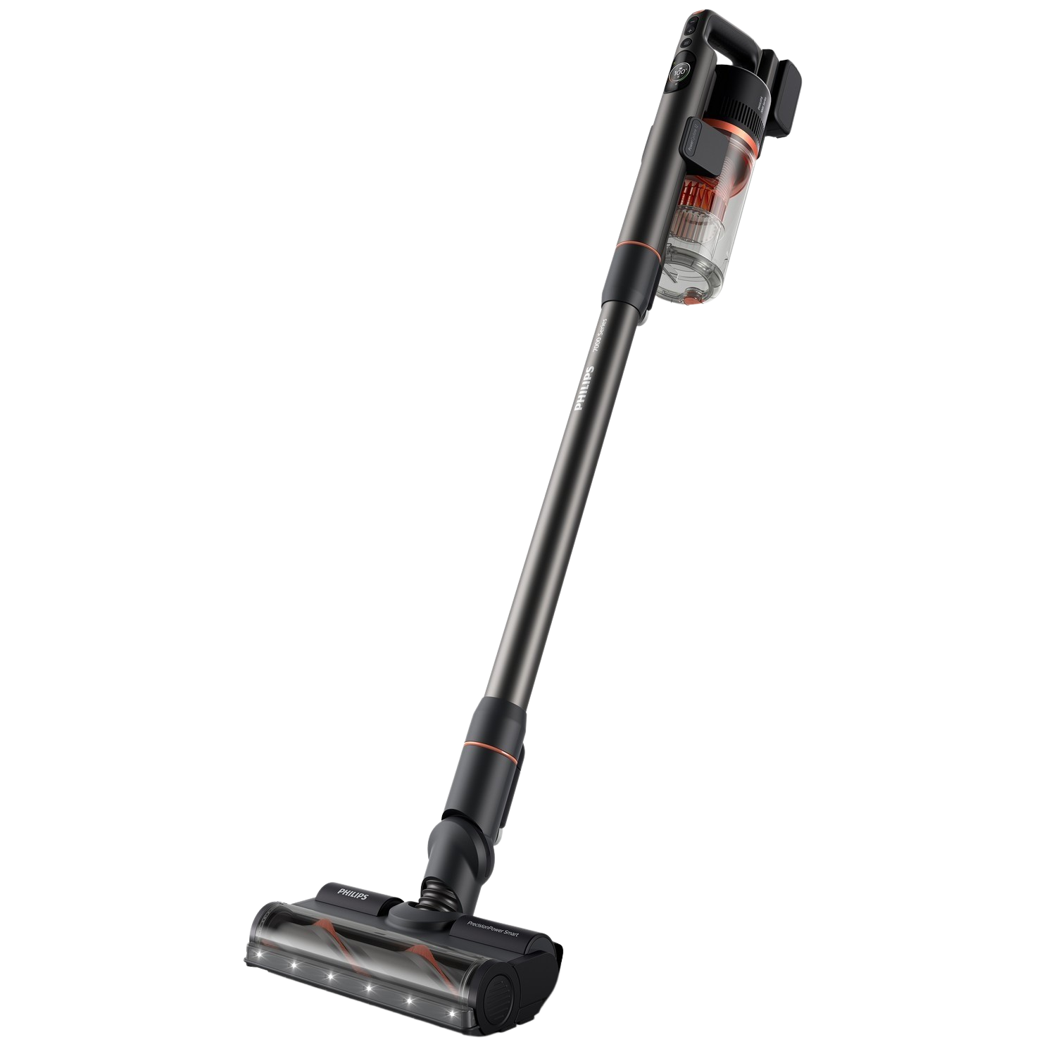Aspirateur sur fond noir.