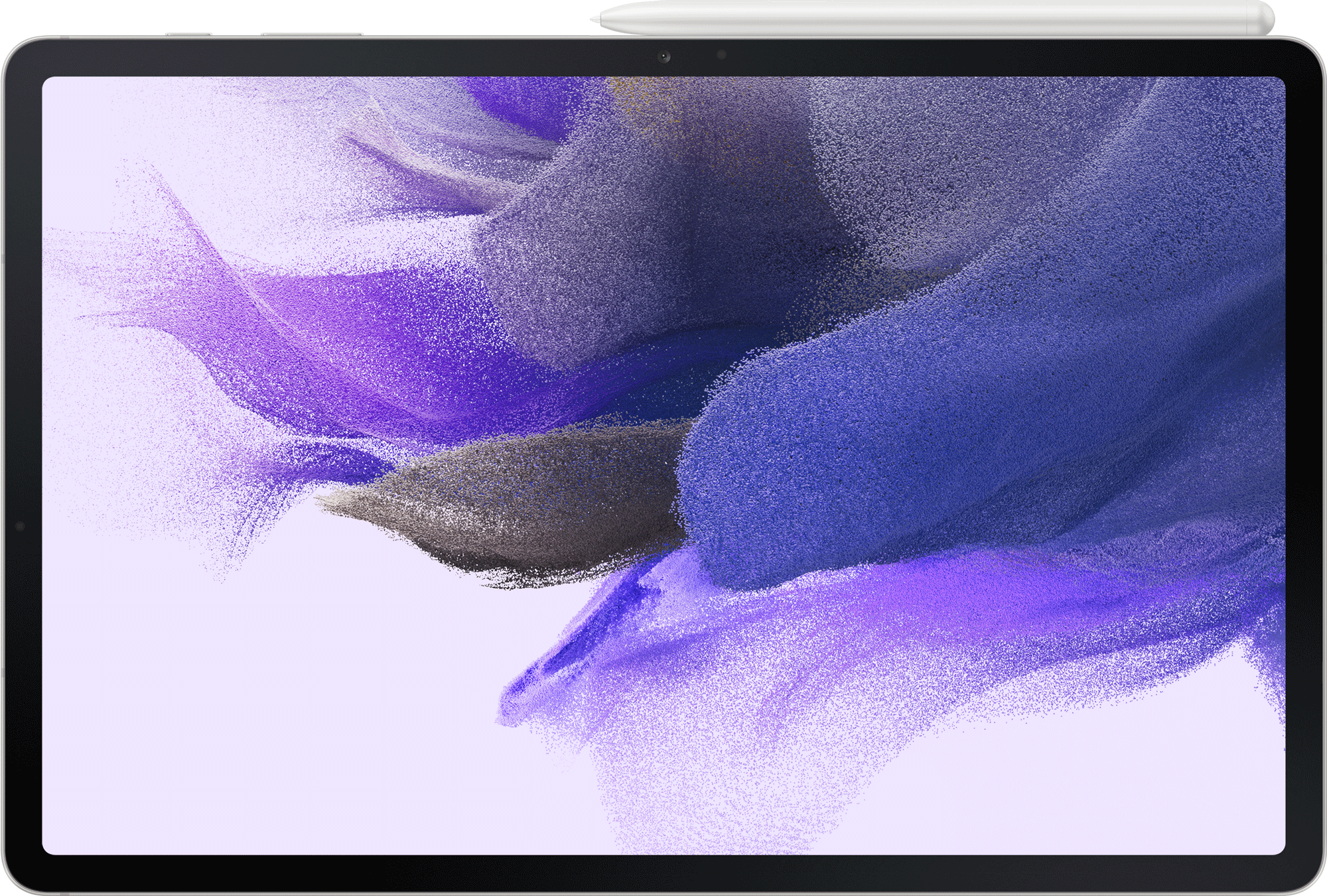 Ein Tablet mit Stift und einem abstrakten lila Hintergrund.