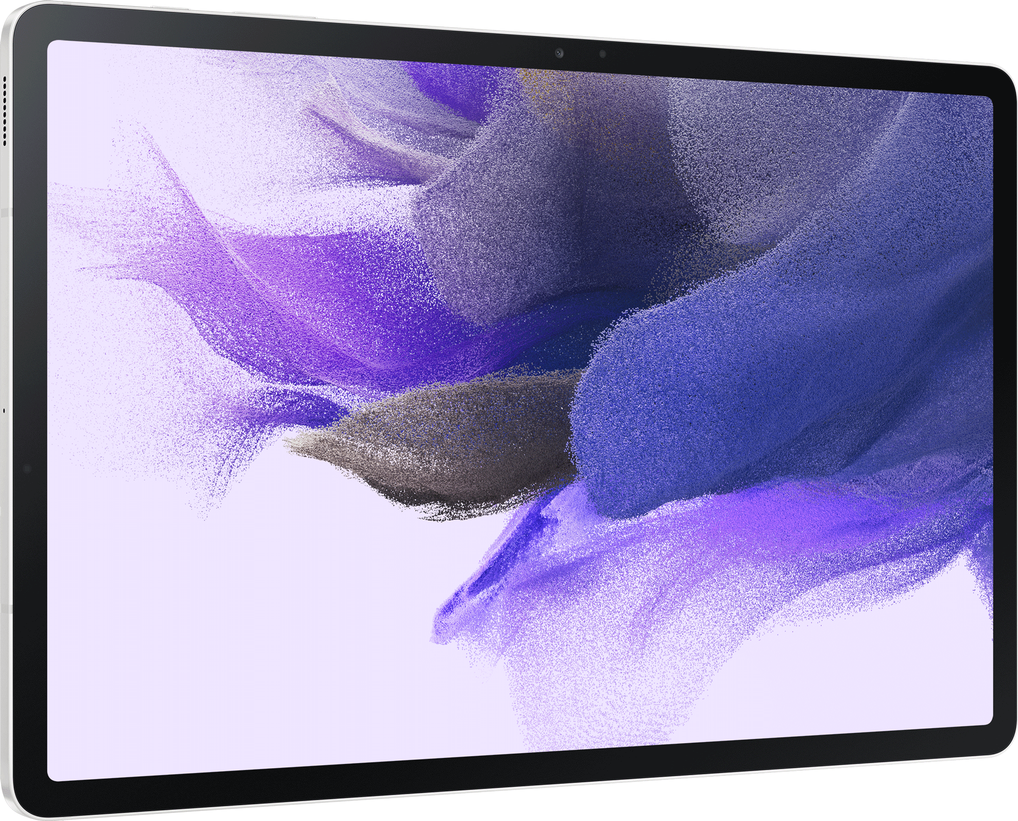 Ein weißes Tablet mit großem Bildschirm, das einen bunten abstrakten Hintergrund zeigt.