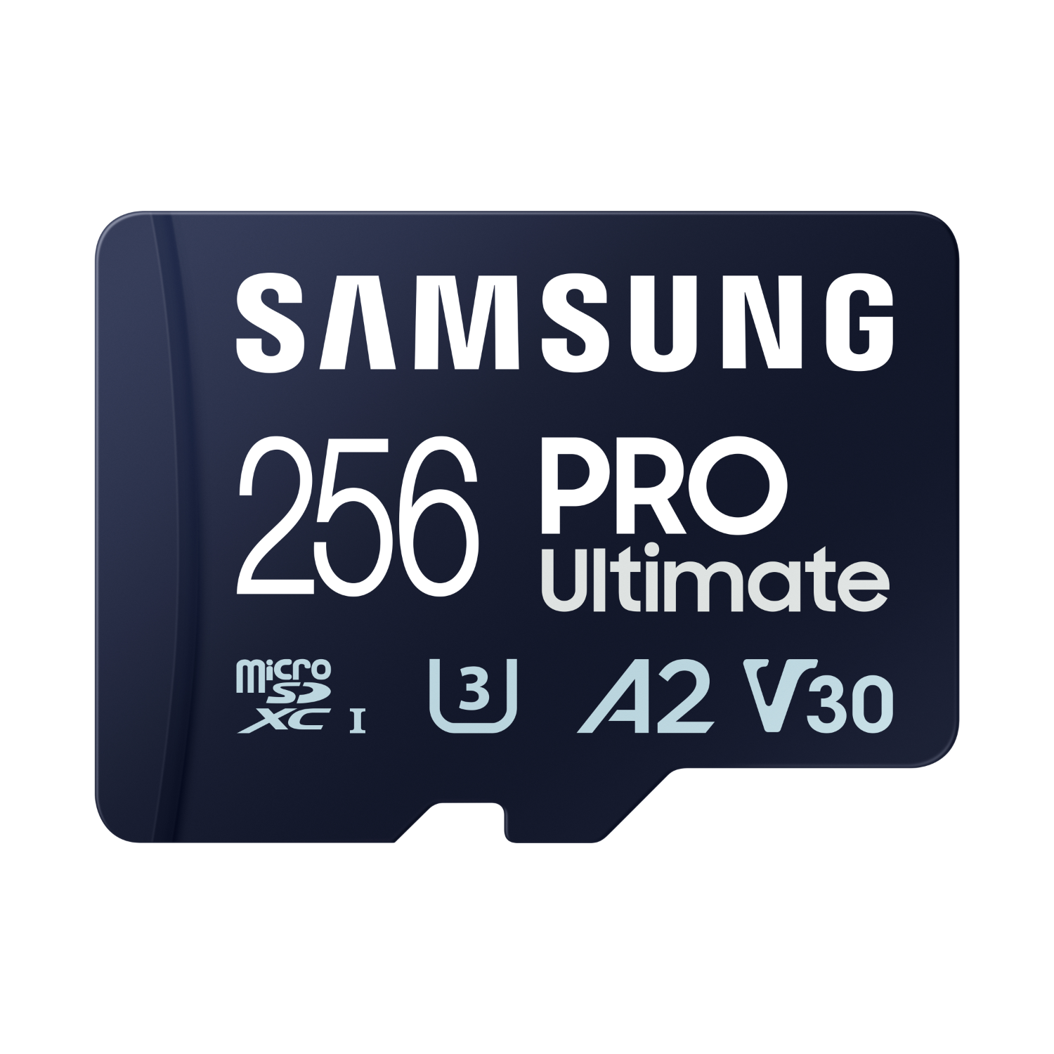 A Samsung 256 PRO Ultimate microSD card. The card is dark blue with white text.