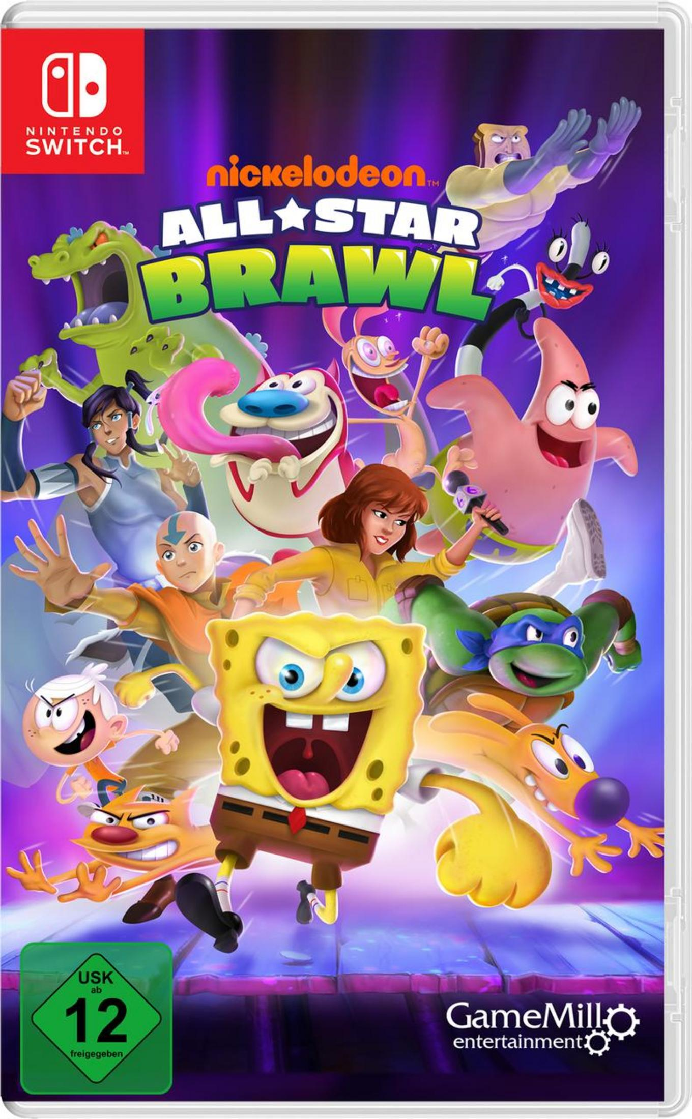 Ein Nintendo Switch Spielcase mit dem Titel 'Nickelodeon All-Star Brawl' und Charakteren.