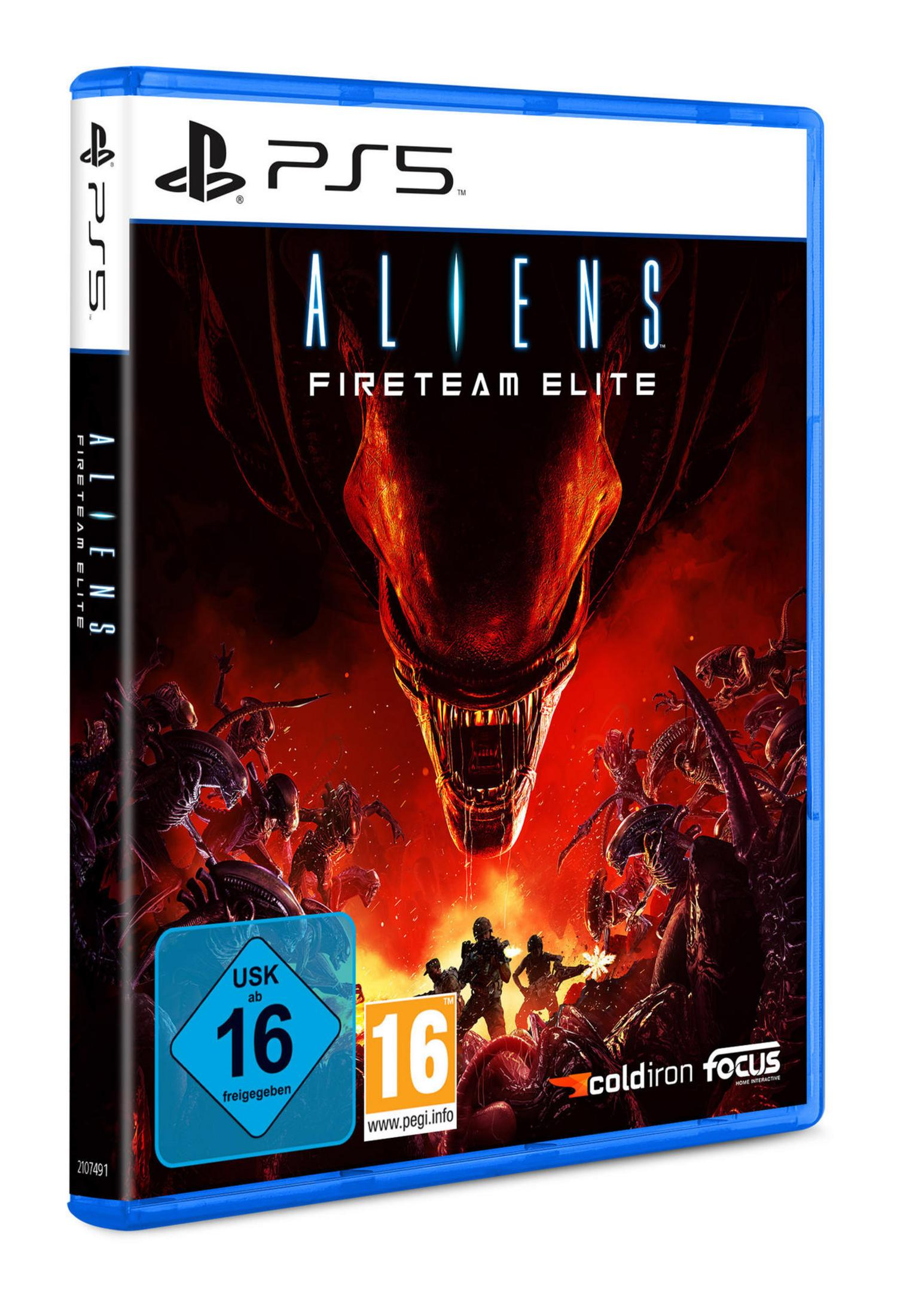 Eine PS5-Spielhülle für Aliens: Fireteam Elite, mit einem feurigen Alien-Kreatur auf der Vorderseite.