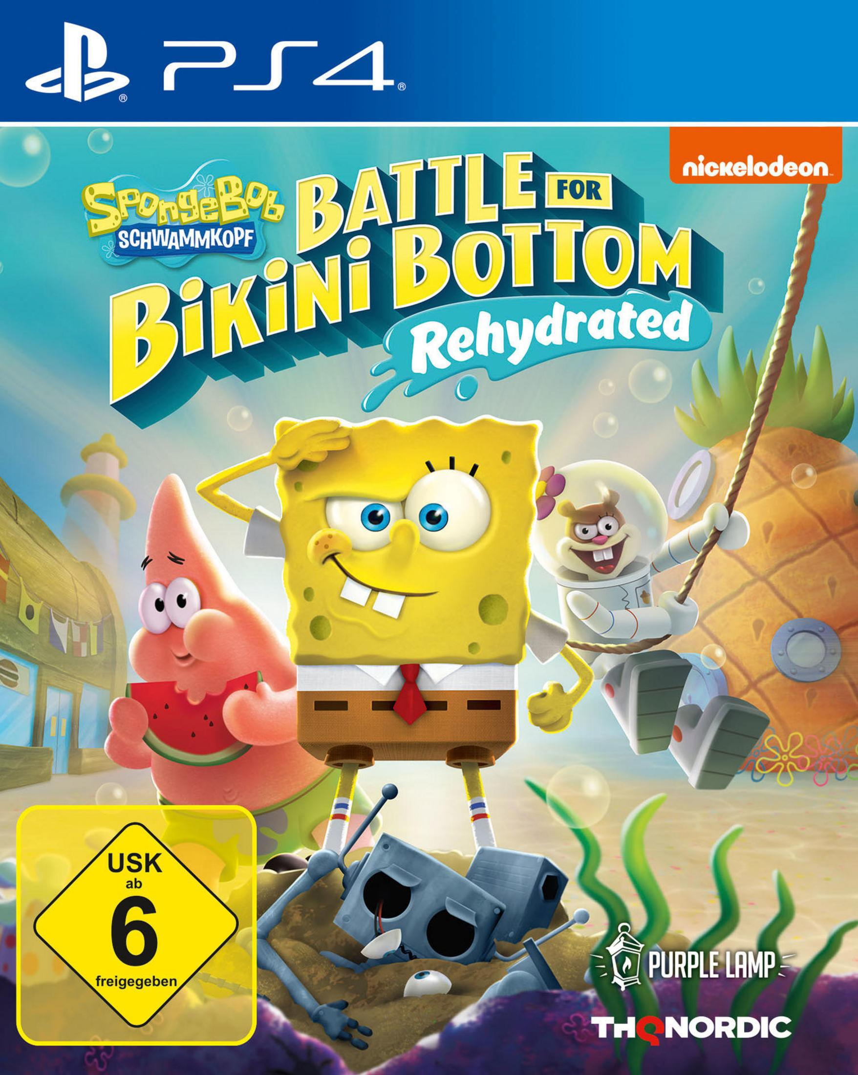 Spongebob Battle for Bikini Bottom Rehydrated Spielcover. Spongebob, Patrick und Sandy auf dem Cover.
