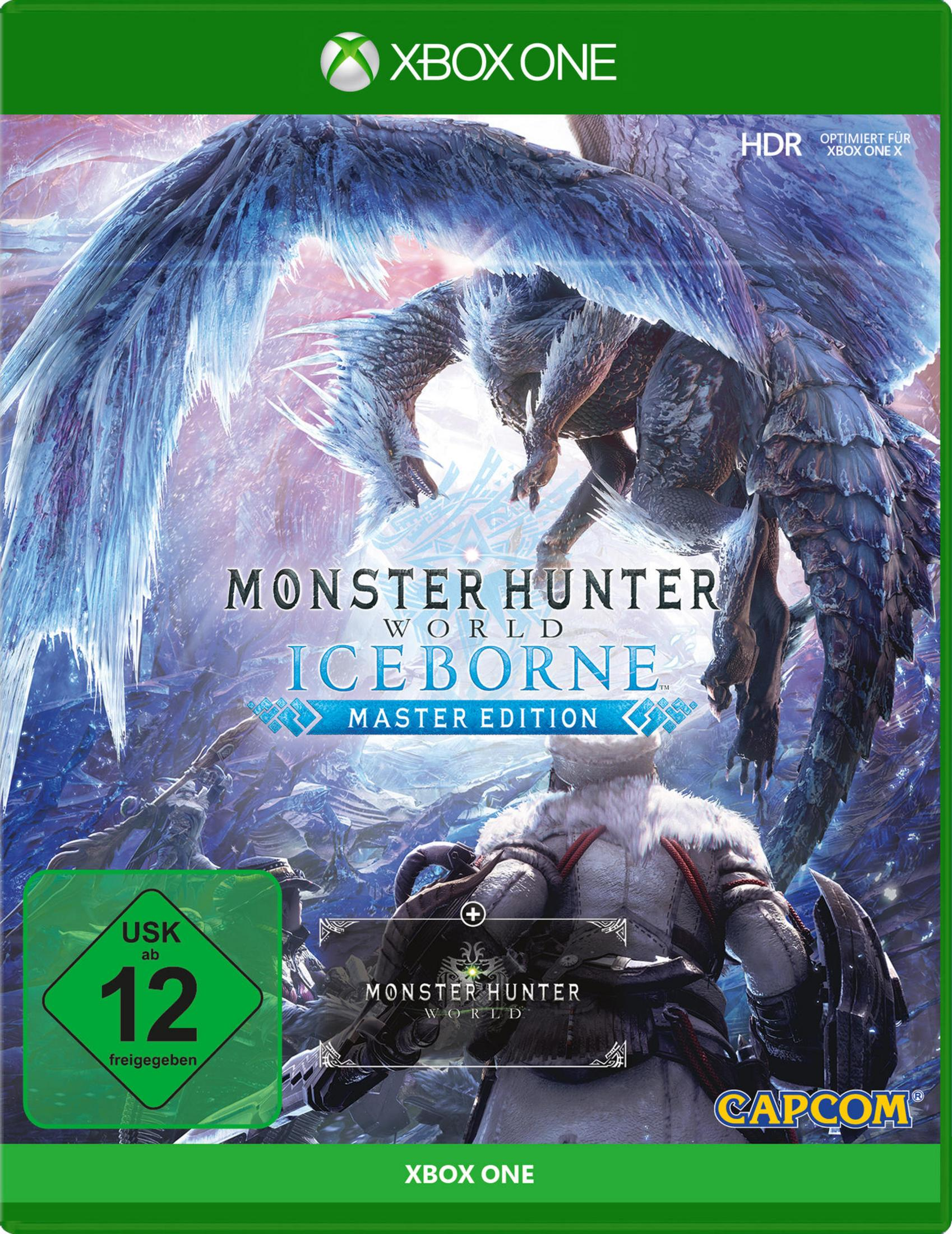 Xbox One-Spielbox 'Monster Hunter World' mit Monsterbild und Spieldetails.