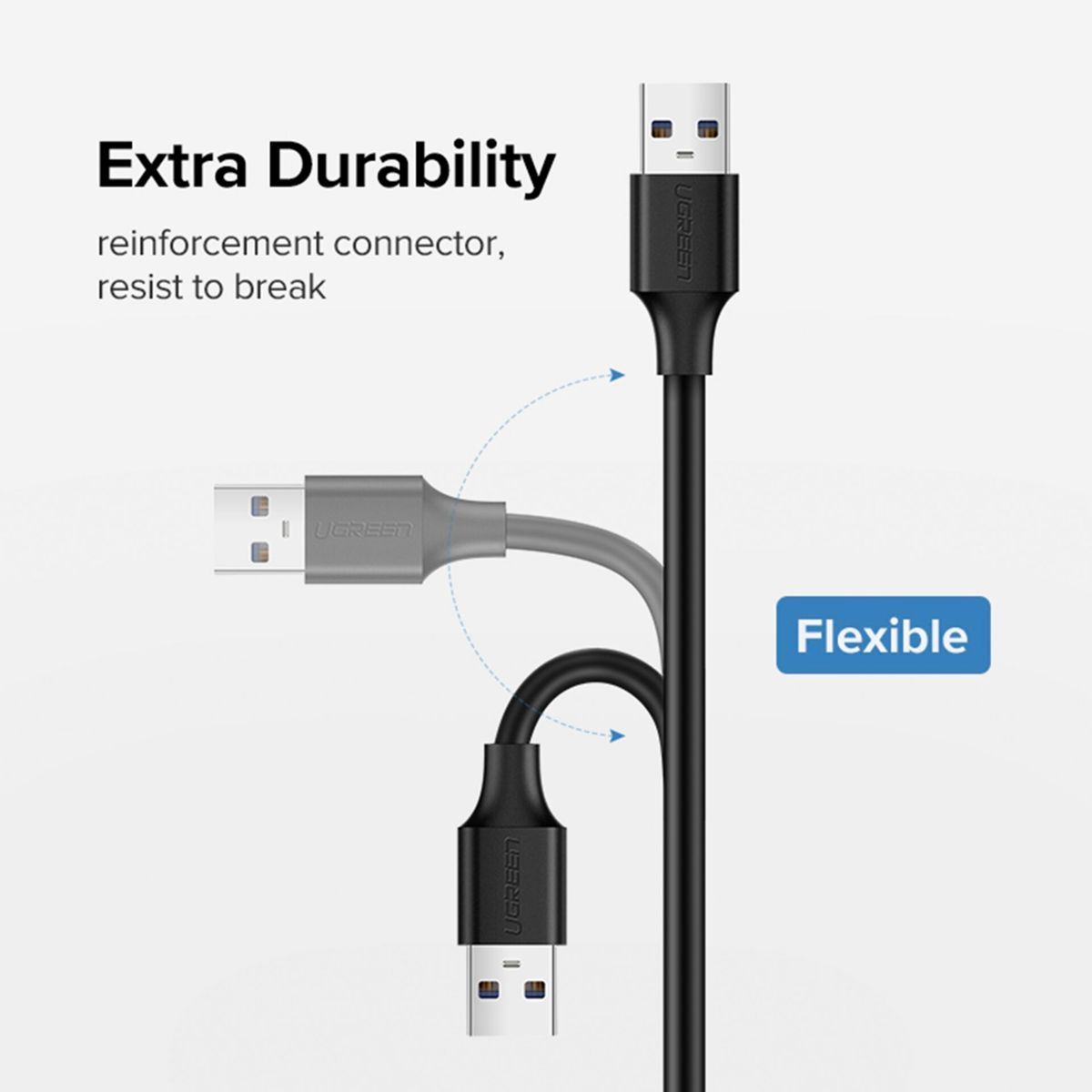 Kabel USB z trzema złączami USB. Kabel jest czarny, a złącza szare.