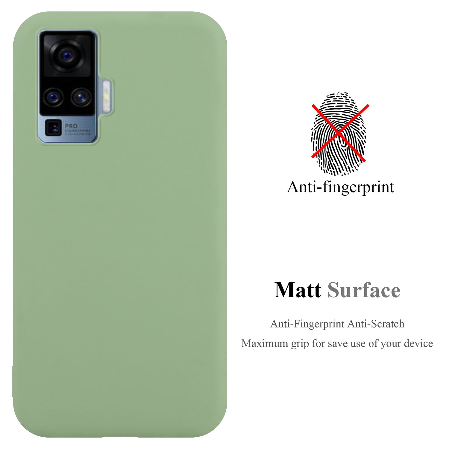 Una custodia per telefono verde chiaro con una fotocamera e un grafico dell'impronta digitale.