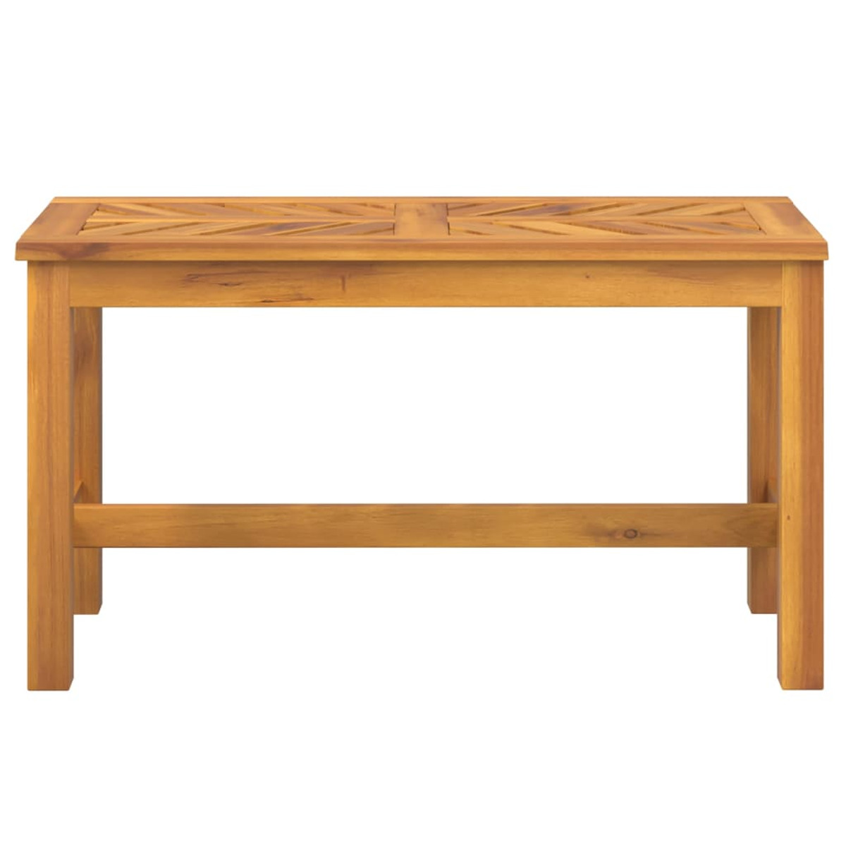 Ein Holztisch mit rechteckiger Tischplatte und einfachem, offenem Gestell. Auf weißem Grund.