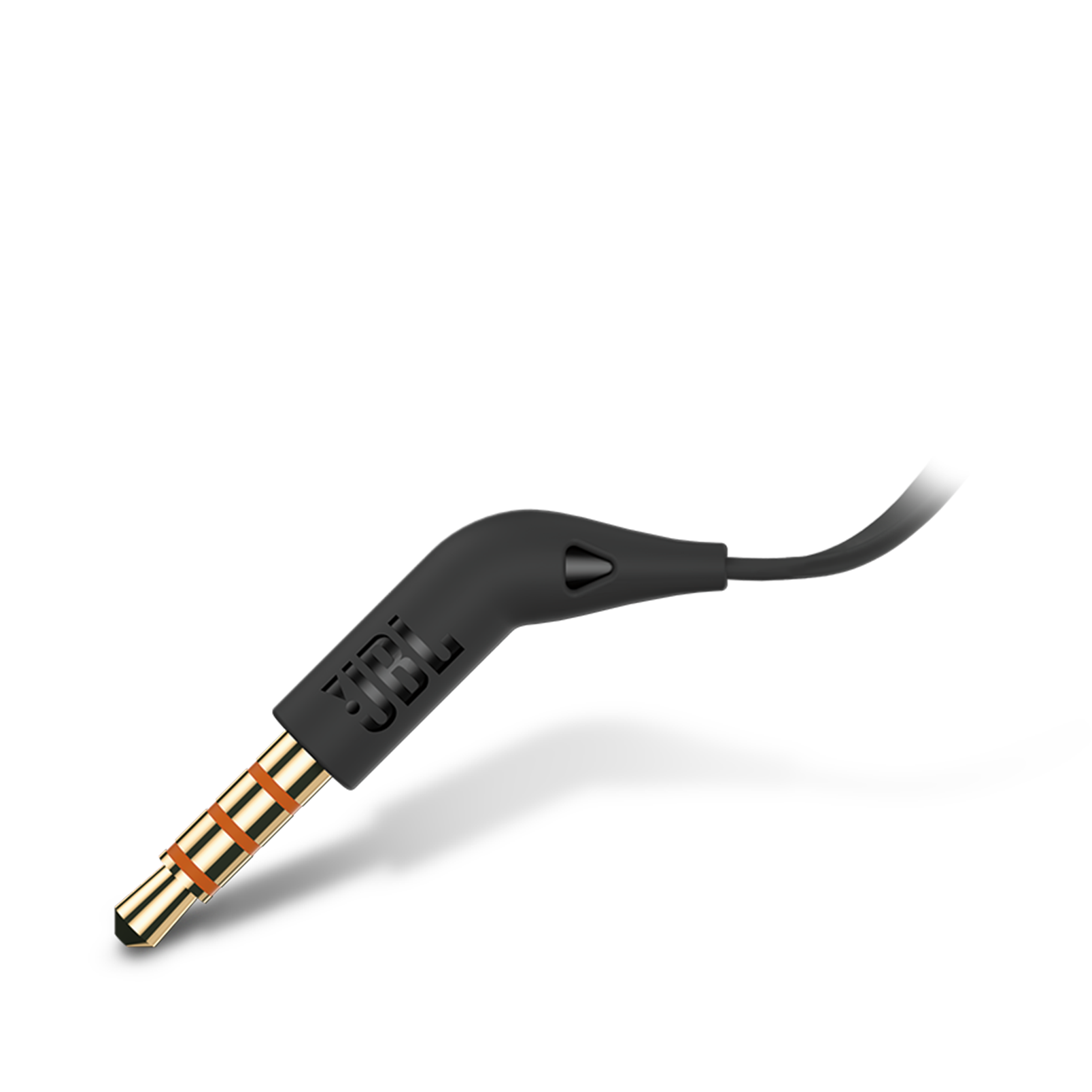 Un connettore audio JBL nero con parti metalliche dorate e il logo JBL.