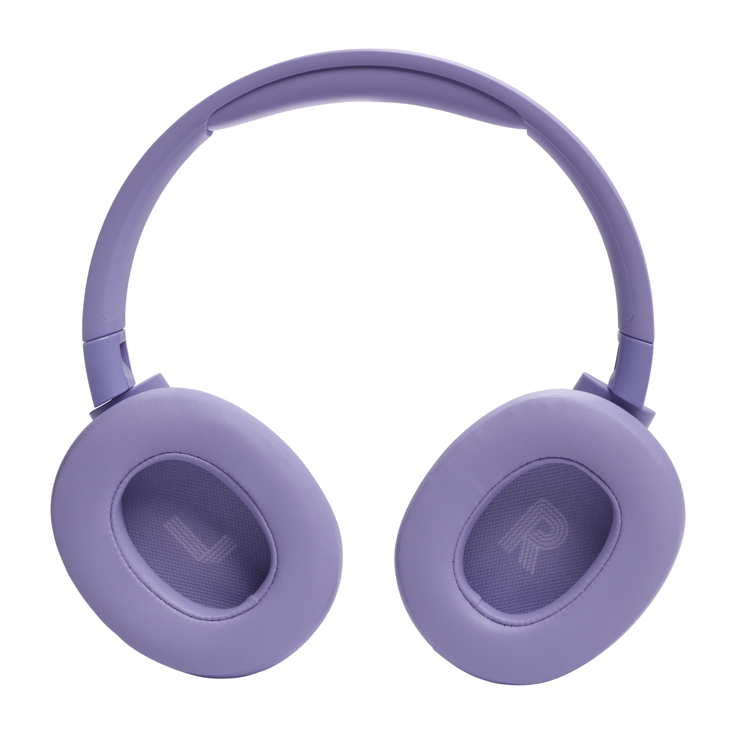 Fioletowe słuchawki JBL z literami L i R na nausznikach.