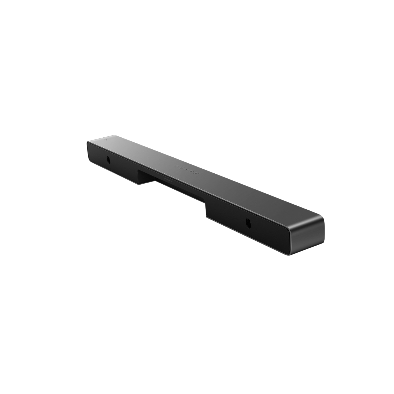 Una soundbar nera su sfondo nero.