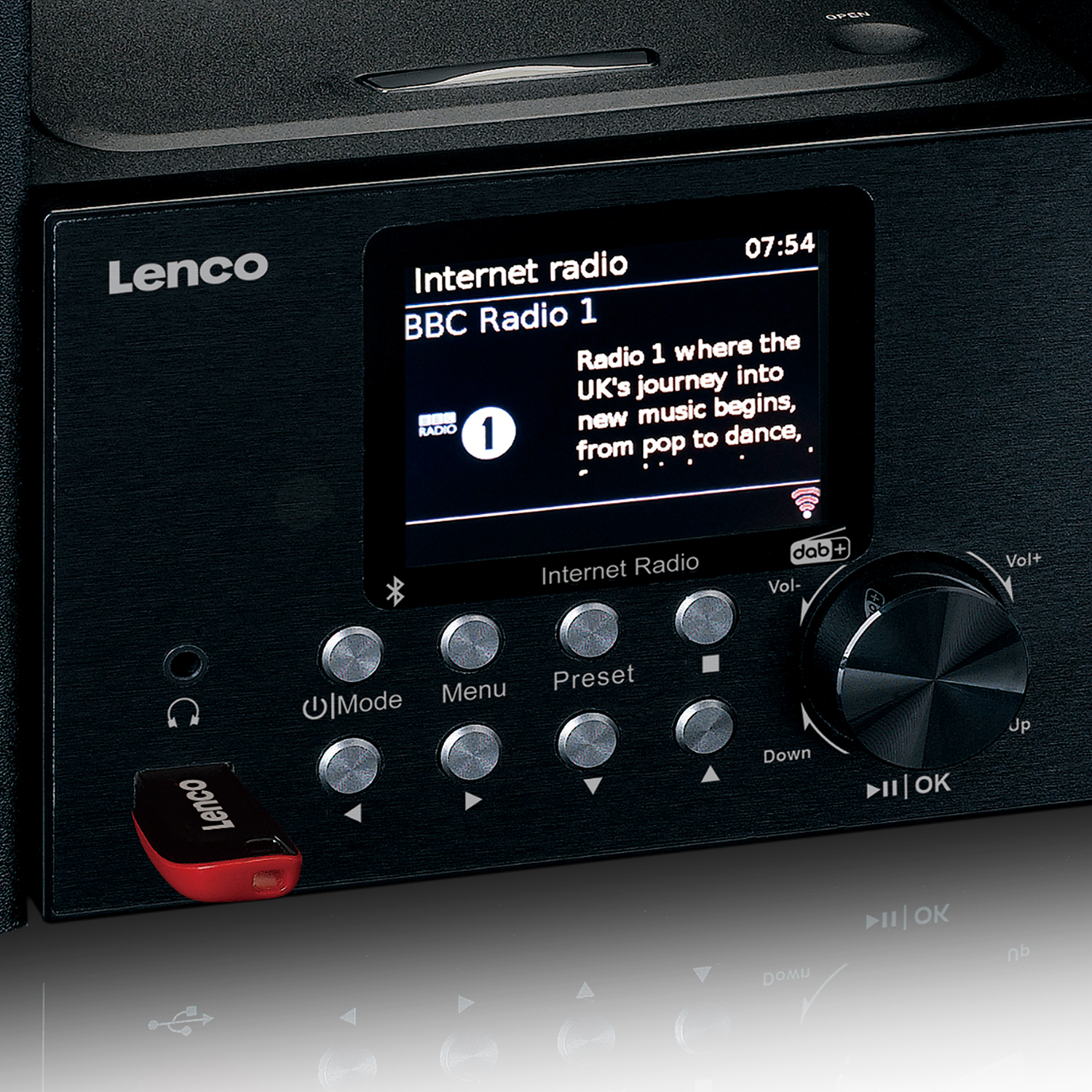 Mini wieża LENCO MC-250BK z CD, USB, radiem internetowym, FM/DAB+ i Bluetooth Czarny