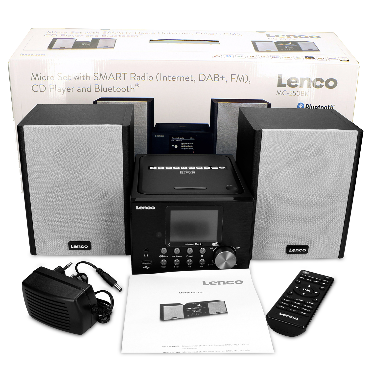Mini wieża LENCO MC-250BK z CD, USB, radiem internetowym, FM/DAB+ i Bluetooth Czarny