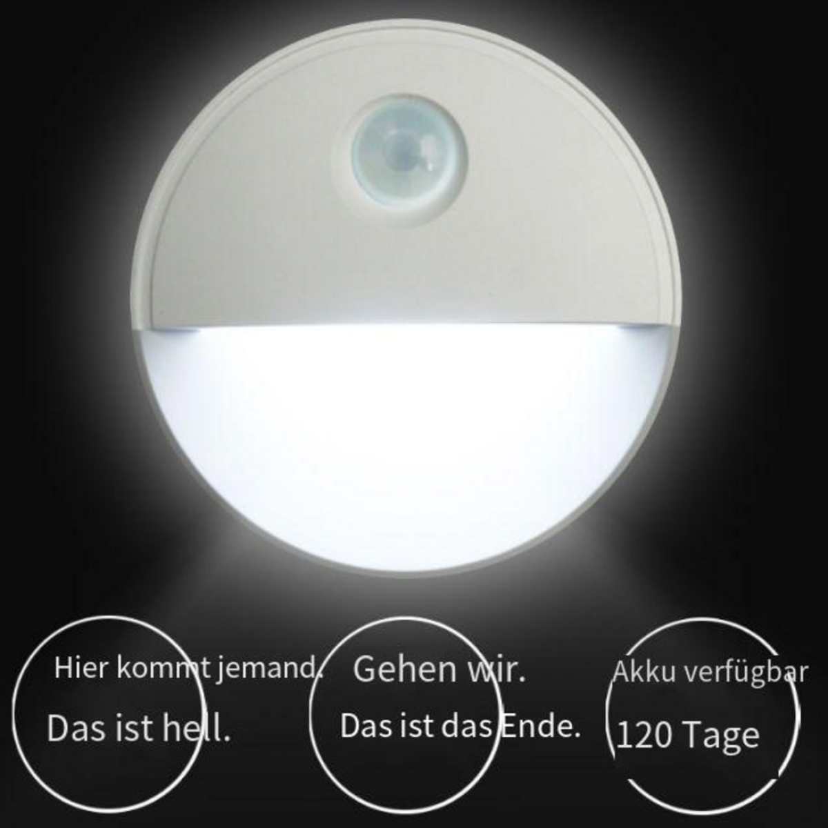 Ein weißes Nachtlicht mit Lichtquelle und Text '120 Tage'.